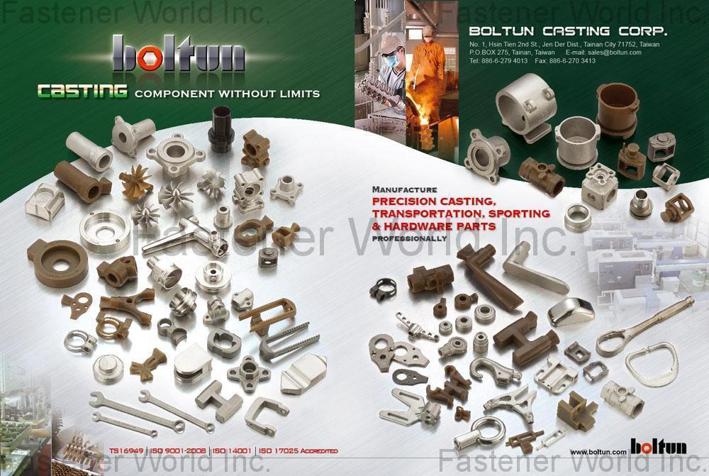 BOLTUN CORPORATION , Precision Casting/ Transportation/ Sporting & Hardware Parts , All Kinds Of Nuts BOLTUN CORPORATION , Precision Casting/ Transportation/ Sporting & Hardware Parts , All Kinds Of Nuts