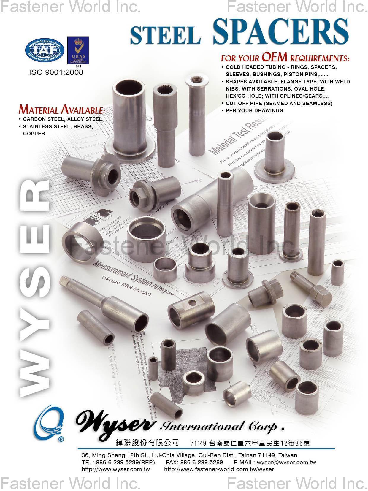WYSER INTERNATIONAL CORP. , Steel Spacers , Automotive & Motorcycle Special Screws / Bolts WYSER INTERNATIONAL CORP. , Steel Spacers , Automotive & Motorcycle Special Screws / Bolts