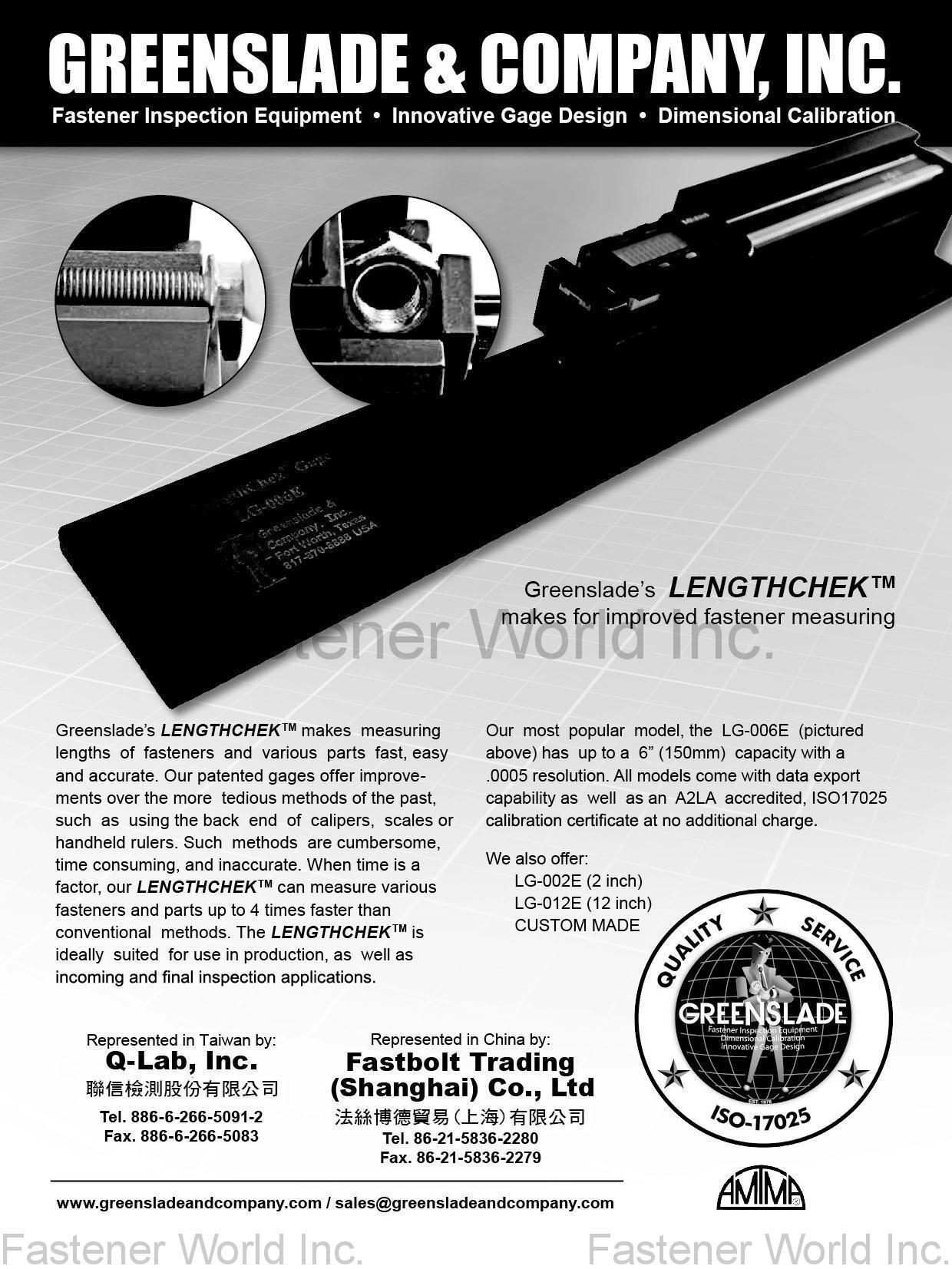 GREENSLADE & COMPANY, INC. , Dimension - All Measuring System , Spec Inspection GREENSLADE & COMPANY, INC. , Dimension - All Measuring System , Spec Inspection
