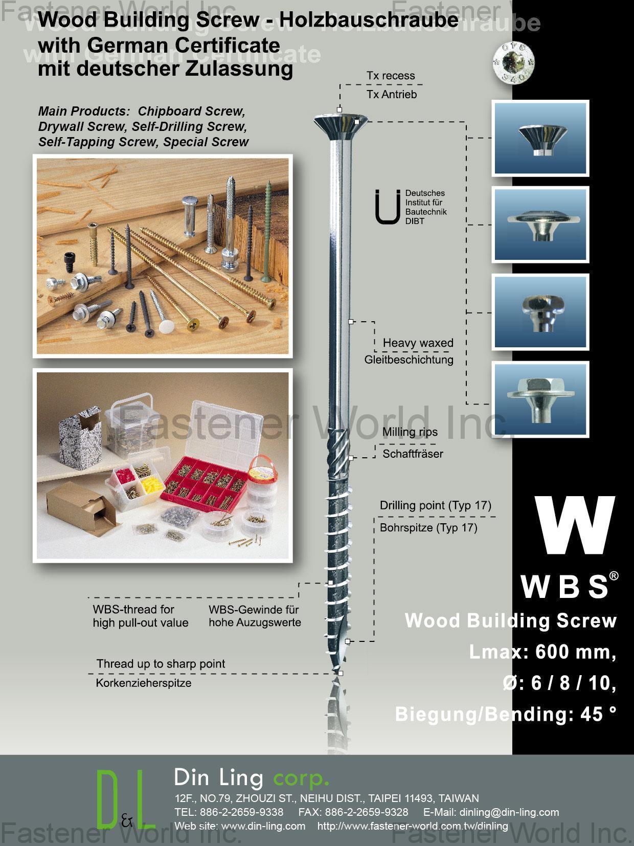 DIN LING CORP. , Wood building Screw with German Certificate , Wood Screws DIN LING CORP. , Wood building Screw with German Certificate , Wood Screws