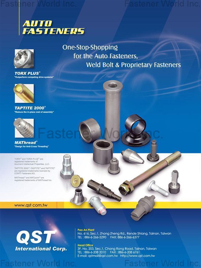 QST INTERNATIONAL CORP. , Auto Fasteners, Weld Bolt, Proprietary Fasteners, TORX PLUS, TRI-LOBULAR 2000, MAThread , Automotive & Motorcycle Special Screws / Bolts QST INTERNATIONAL CORP. , Auto Fasteners, Weld Bolt, Proprietary Fasteners, TORX PLUS, TRI-LOBULAR 2000, MAThread , Automotive & Motorcycle Special Screws / Bolts