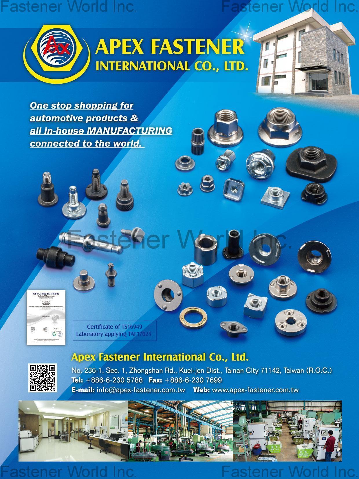APEX FASTENER INTERNATIONAL CO., LTD. , Weld Nut, Flange Nut, Lock Nut, Nylon Insert Nut, Stainless Nut, Special Nut, Special Fastener, Sleeve Nut, Mold, Punch , Weld Nuts APEX FASTENER INTERNATIONAL CO., LTD. , Weld Nut, Flange Nut, Lock Nut, Nylon Insert Nut, Stainless Nut, Special Nut, Special Fastener, Sleeve Nut, Mold, Punch , Weld Nuts
