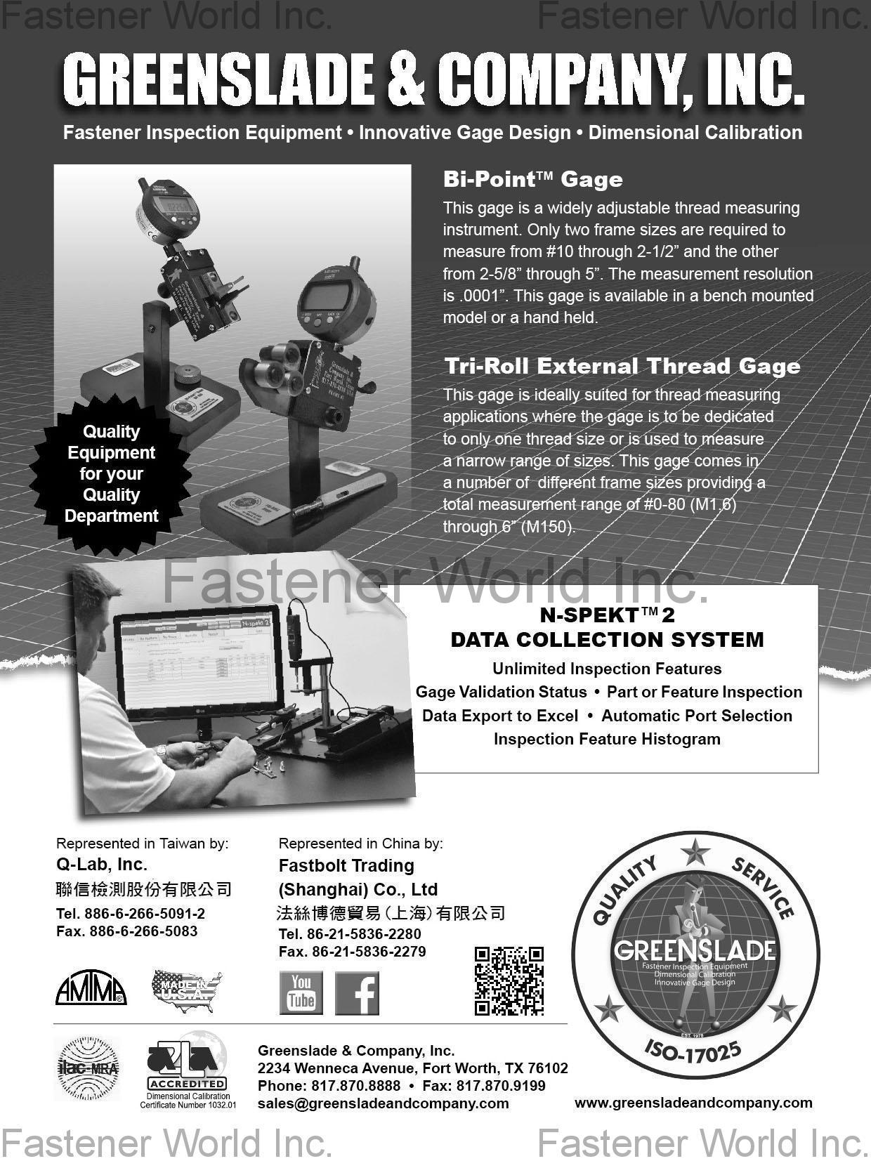GREENSLADE & COMPANY, INC. , Fastener Inspection Equipment, Innovative Gage Design, Dimensional Calibration , Spec Inspection GREENSLADE & COMPANY, INC. , Fastener Inspection Equipment, Innovative Gage Design, Dimensional Calibration , Spec Inspection