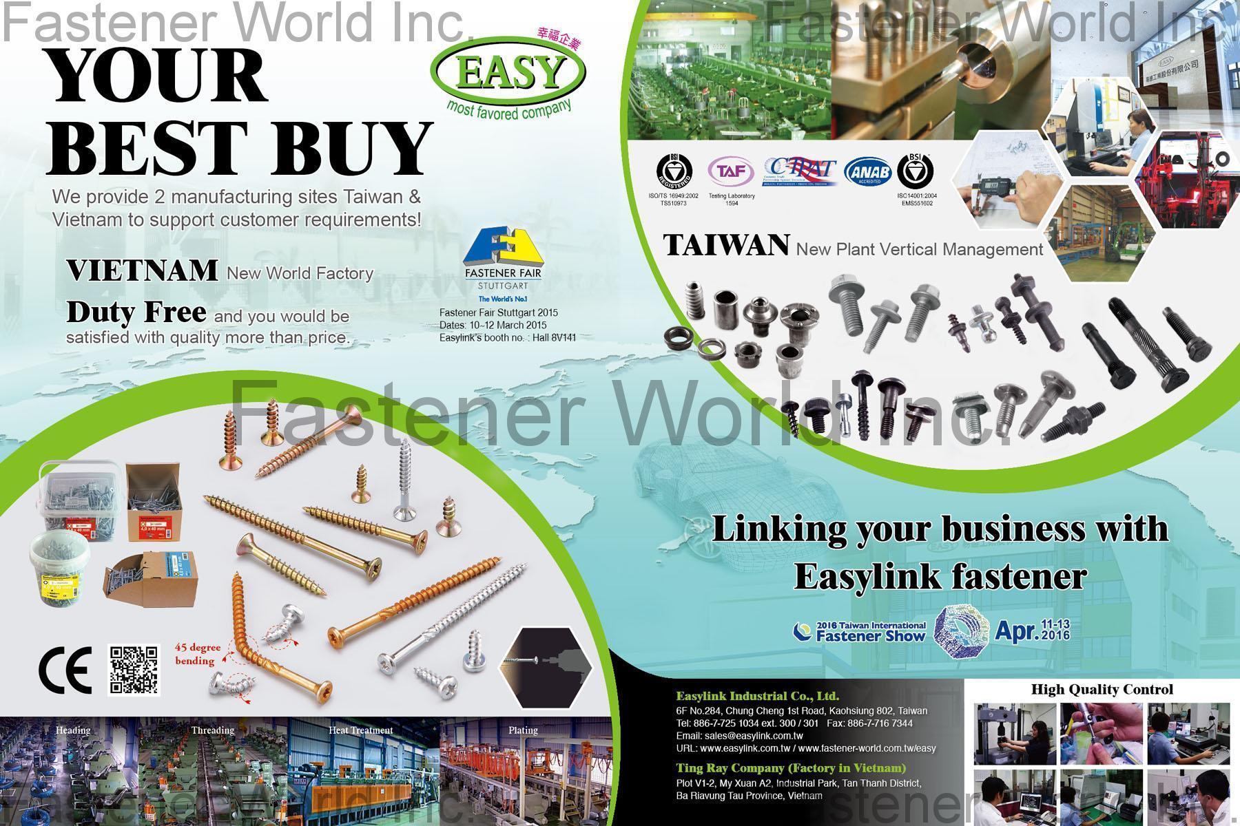 EASYLINK INDUSTRIAL CO., LTD. , Seat Length-Adjuster Components, Interior Dashboard Components, Steering Systems Components, Car Body and Chassis Components, Engine Cradle Components, Strap Components, Back Trunk Lock ComponentsAutomotive Part, Electronic Screw, Standard Parts, Furniture Components , Automotive Parts EASYLINK INDUSTRIAL CO., LTD. , Seat Length-Adjuster Components, Interior Dashboard Components, Steering Systems Components, Car Body and Chassis Components, Engine Cradle Components, Strap Components, Back Trunk Lock ComponentsAutomotive Part, Electronic Screw, Standard Parts, Furniture Components , Automotive Parts