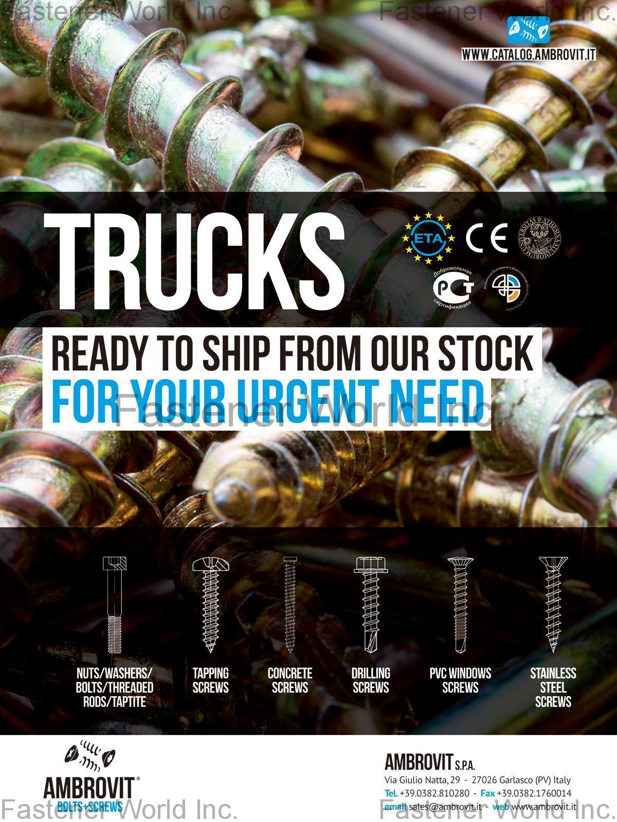 AMBROVIT S.P.A. , Nuts, Washers, Bolts, Threaded Rods , Tapping Screws AMBROVIT S.P.A. , Nuts, Washers, Bolts, Threaded Rods , Tapping Screws