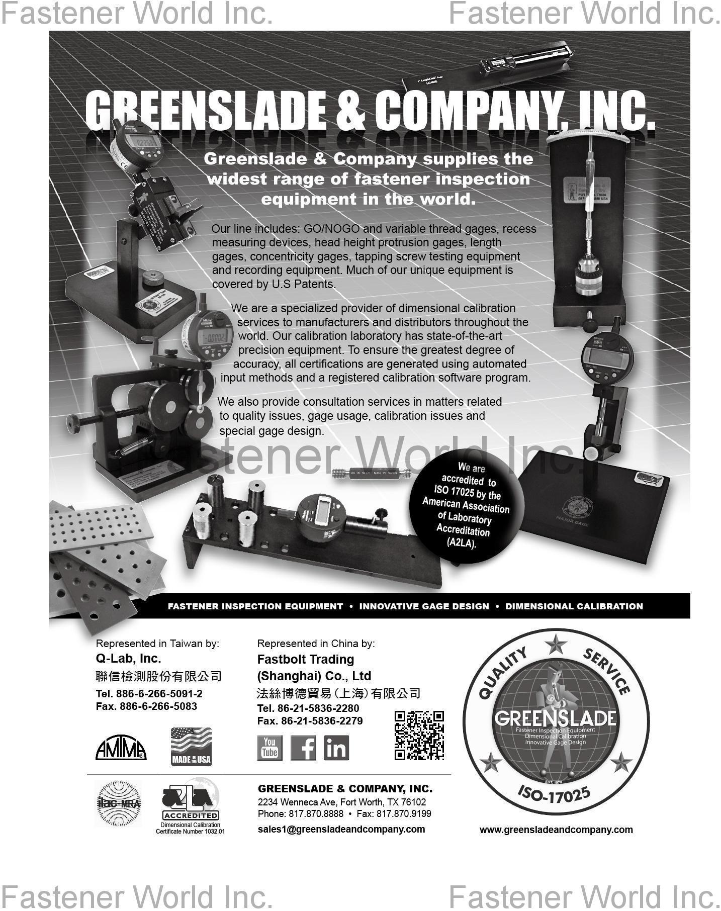 GREENSLADE & COMPANY, INC. , Fastener Inspection Equipment, Innovative Gage Design, Dimensional Calibration , Spec Inspection GREENSLADE & COMPANY, INC. , Fastener Inspection Equipment, Innovative Gage Design, Dimensional Calibration , Spec Inspection