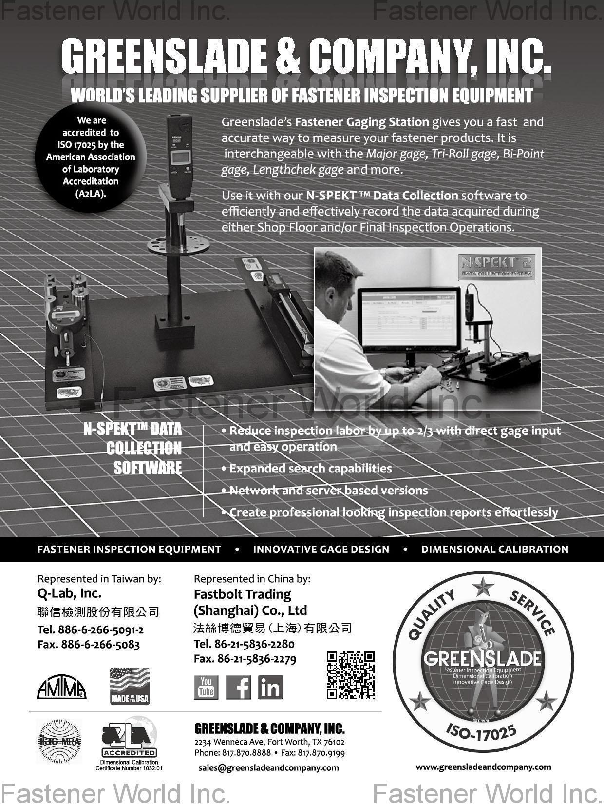 GREENSLADE & COMPANY, INC. , N-Spekt Data Collection Software, Fastener Inspection Equipment, Innovative Gage Design, Dimensional Calibration , Spec Inspection GREENSLADE & COMPANY, INC. , N-Spekt Data Collection Software, Fastener Inspection Equipment, Innovative Gage Design, Dimensional Calibration , Spec Inspection