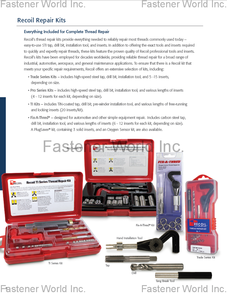 PS FASTENERS PTE LTD. , Recoil Repair Kits,Pro Series Kit,TI Series Kit,Tap,Drill,Hand Installation Tool,Tank Break Tool,Trade Series Kit,Fit-A-Thread Kit PS FASTENERS PTE LTD. , Recoil Repair Kits,Pro Series Kit,TI Series Kit,Tap,Drill,Hand Installation Tool,Tank Break Tool,Trade Series Kit,Fit-A-Thread Kit