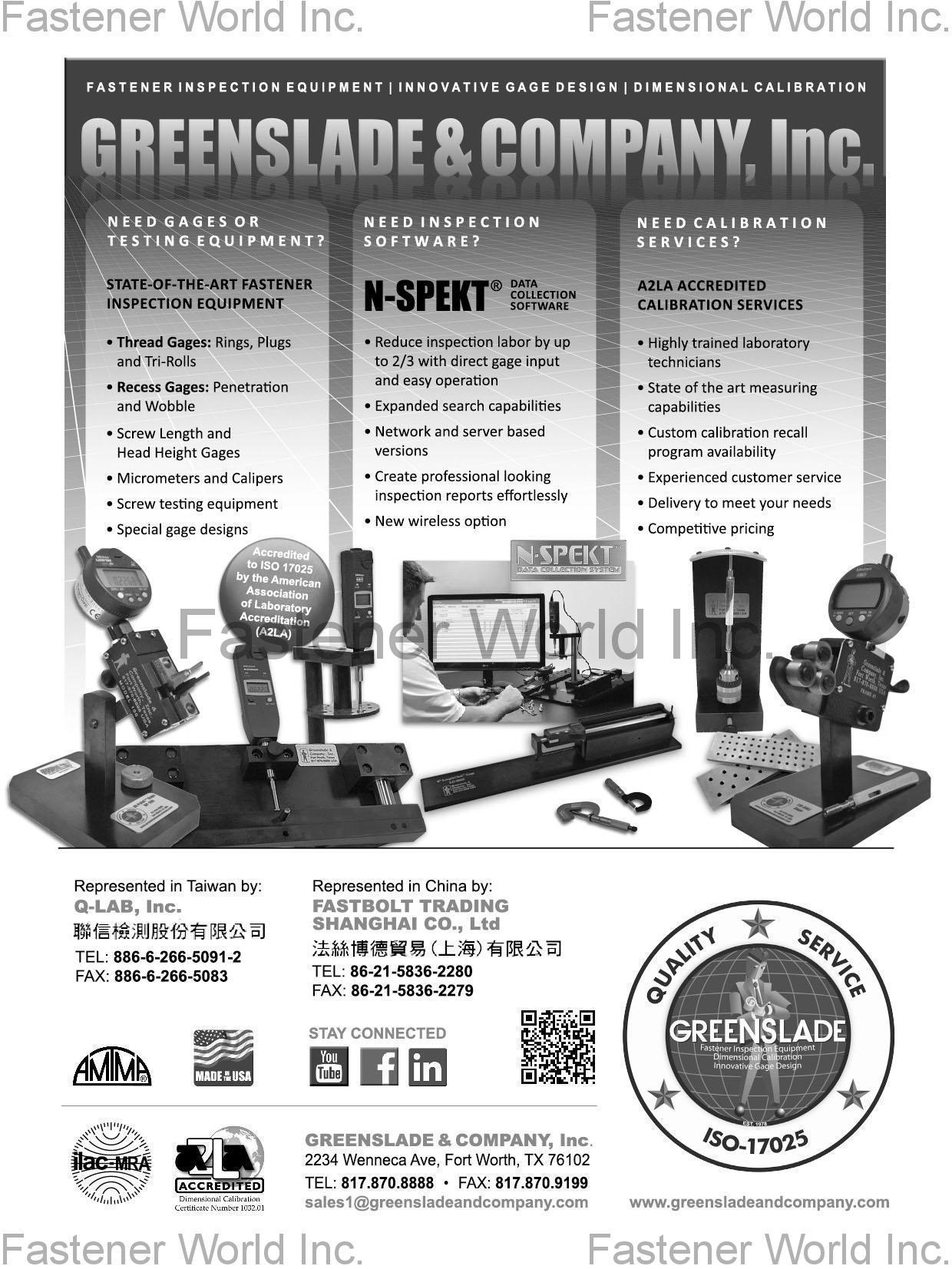 GREENSLADE & COMPANY, INC. , Fastener Inspection Equipment, Innovative Gage Design, Dimensional Calibration, Bi-Point Gage, Tri-Roll External Thread Gage, N-SPEKT Data Collection Software , Surveying Instruments GREENSLADE & COMPANY, INC. , Fastener Inspection Equipment, Innovative Gage Design, Dimensional Calibration, Bi-Point Gage, Tri-Roll External Thread Gage, N-SPEKT Data Collection Software , Surveying Instruments