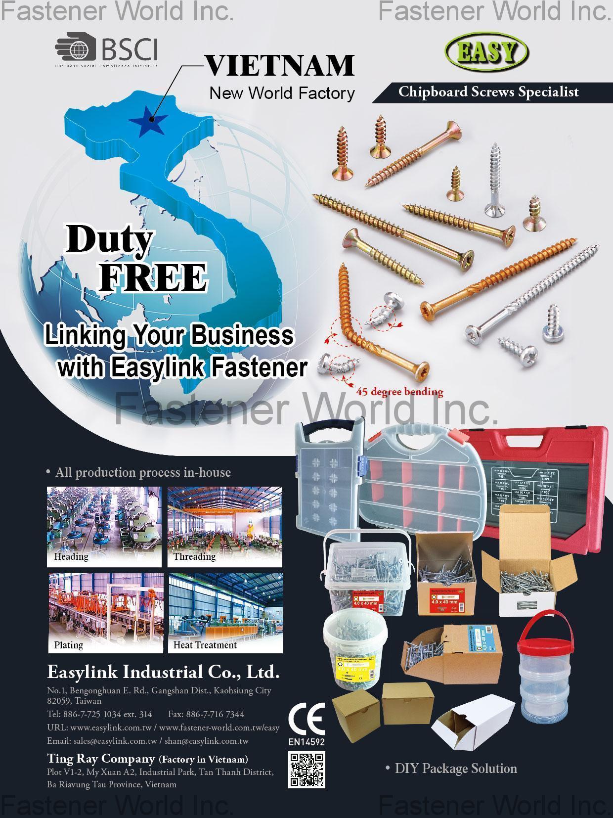 EASYLINK INDUSTRIAL CO., LTD. , Chipboard ScrewsAutomotive Part, Electronic Screw, Standard Parts, Furniture Components , Chipboard Screws EASYLINK INDUSTRIAL CO., LTD. , Chipboard ScrewsAutomotive Part, Electronic Screw, Standard Parts, Furniture Components , Chipboard Screws