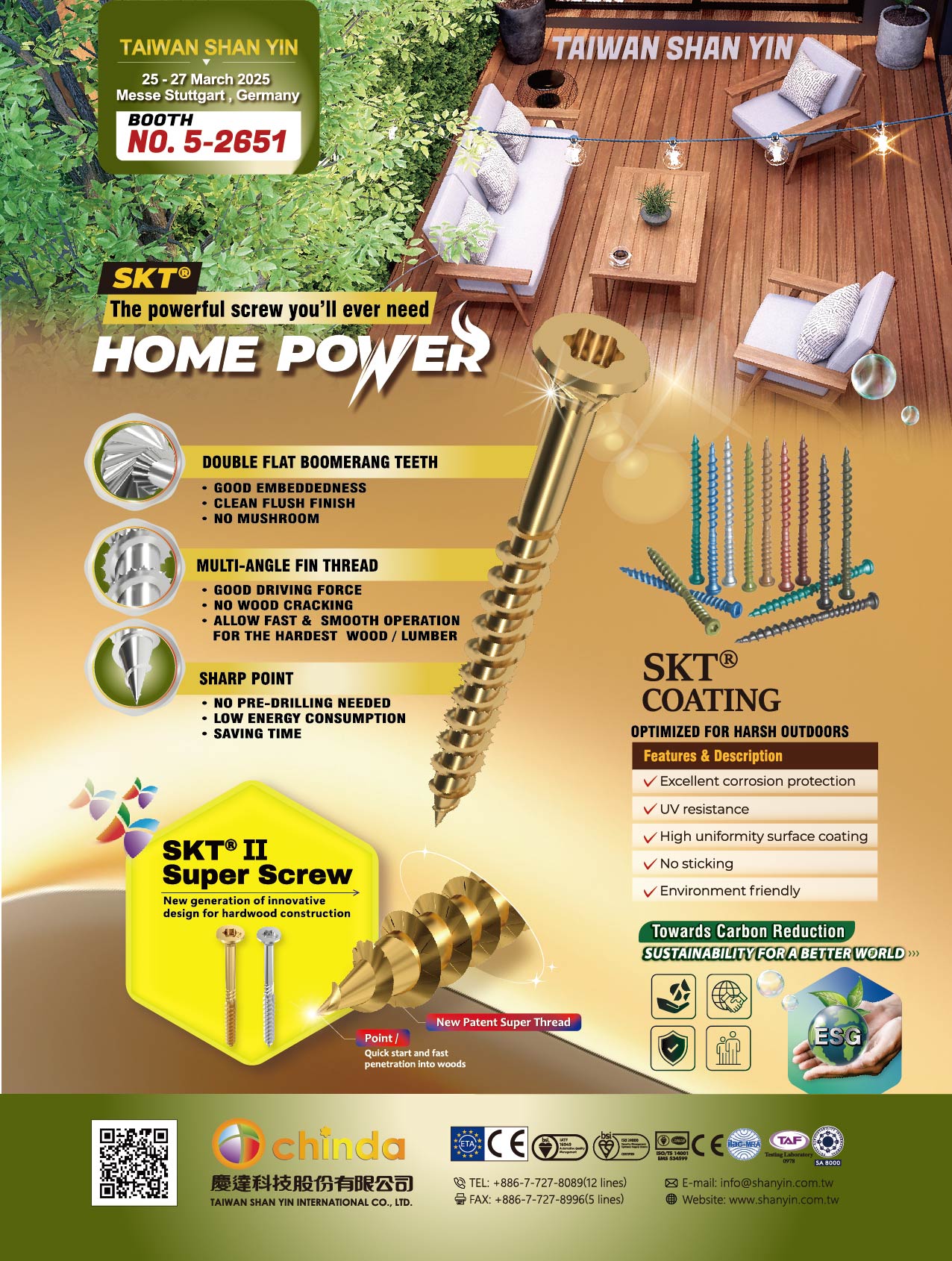 TAIWAN SHAN YIN INTERNATIONAL CO., LTD.  , SKT Coating, SIT II Super Screw , Wood Screws