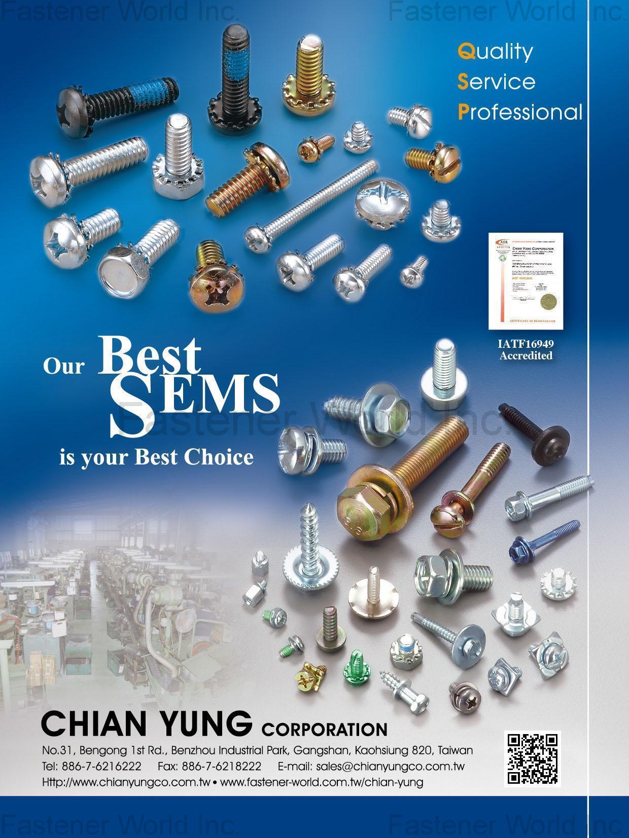 CHIAN YUNG CORPORATION , SEMS SCREW , SEMS Screws CHIAN YUNG CORPORATION , SEMS SCREW , SEMS Screws