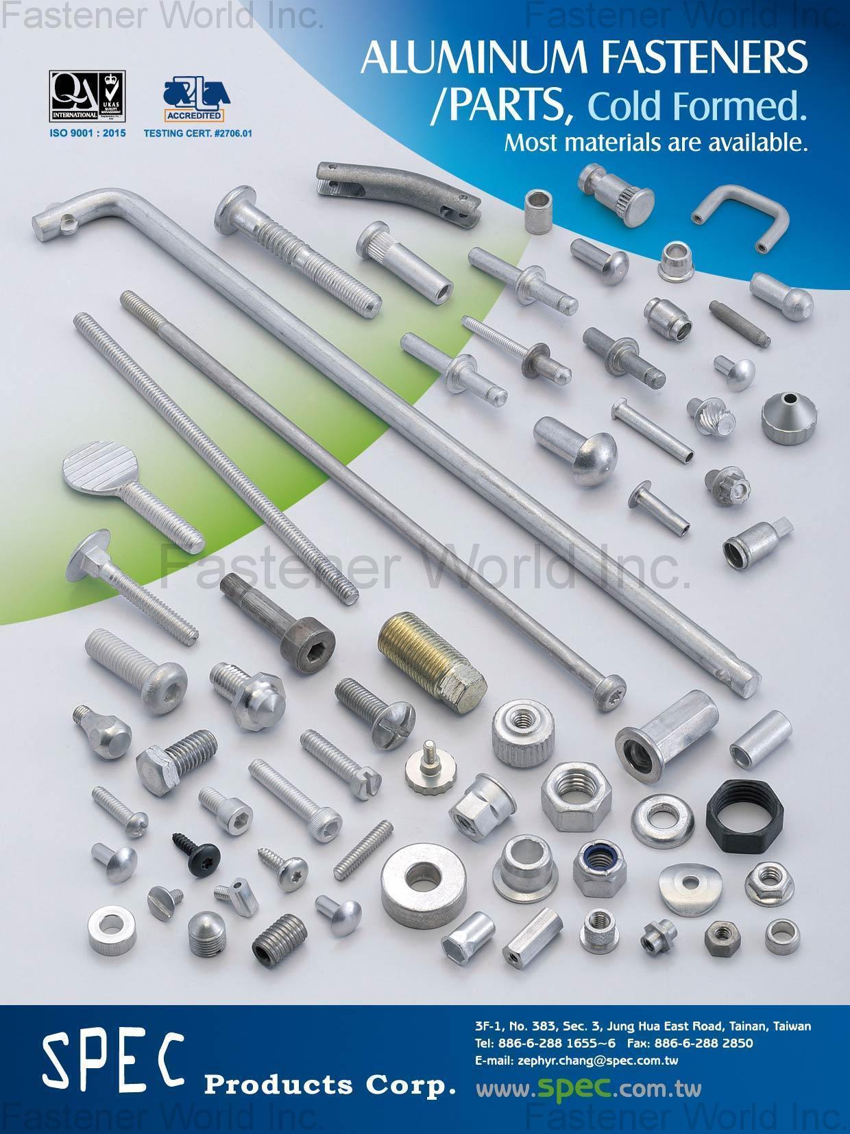 SPEC PRODUCTS CORP. , Aluminum Fasteners/Parts, Cold Formed , Aluminum Bolts SPEC PRODUCTS CORP. , Aluminum Fasteners/Parts, Cold Formed , Aluminum Bolts