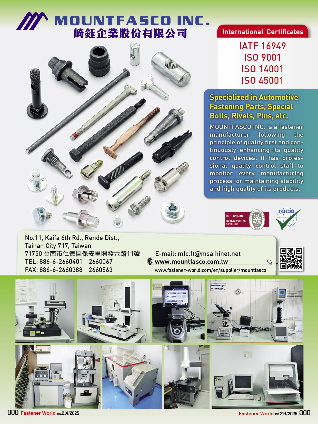 MOUNTFASCO INC. , Automotive Fastening Parts, Special Bolts, Rivets, Pins , Automotive Parts