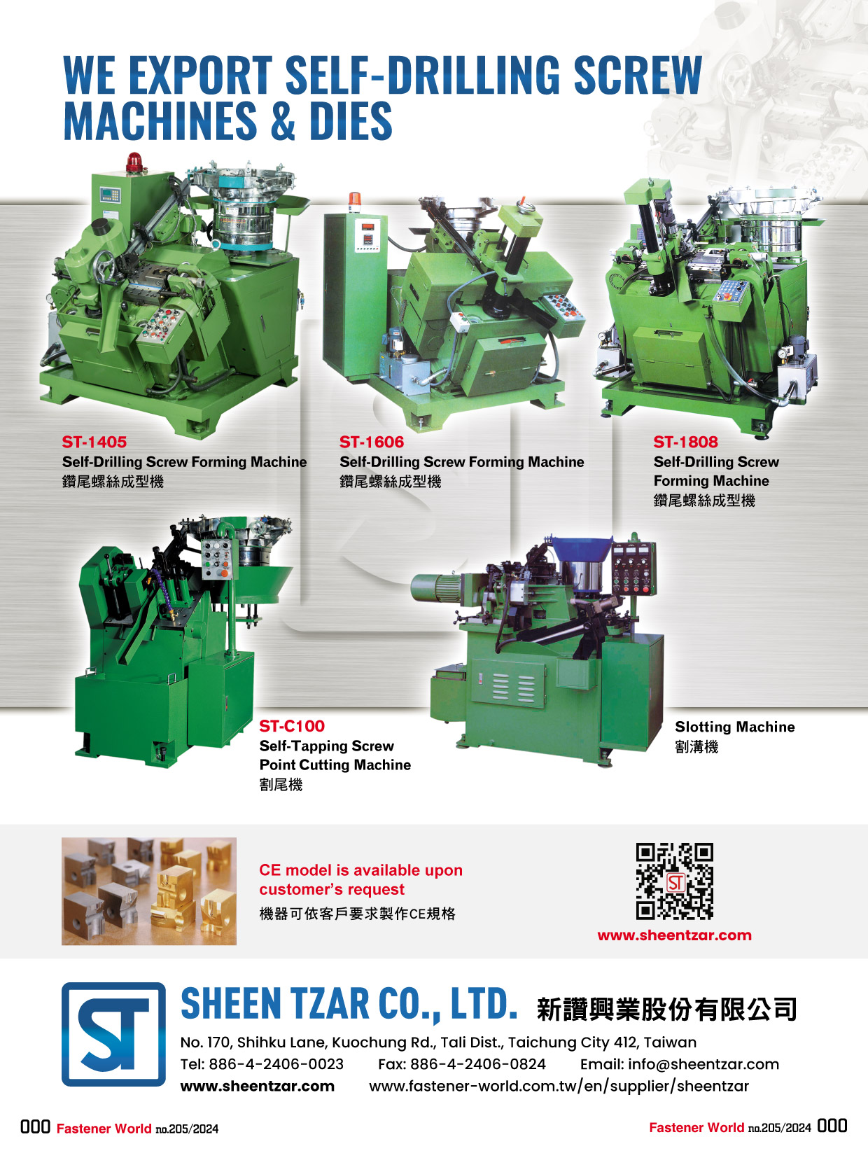 SHEEN TZAR CO., LTD. , ST-1405 Self-Drilling Screw Forming Machine, ST-1606 Self-Drilling Screw Forming Machine, ST-C100 Self-Tapping Screw Point Cutting Machine, Heading Machine, Screw Washer Assembly Machine, Slotting Machine , Self-drilling Screw Forming Machine SHEEN TZAR CO., LTD. , ST-1405 Self-Drilling Screw Forming Machine, ST-1606 Self-Drilling Screw Forming Machine, ST-C100 Self-Tapping Screw Point Cutting Machine, Heading Machine, Screw Washer Assembly Machine, Slotting Machine , Self-drilling Screw Forming Machine