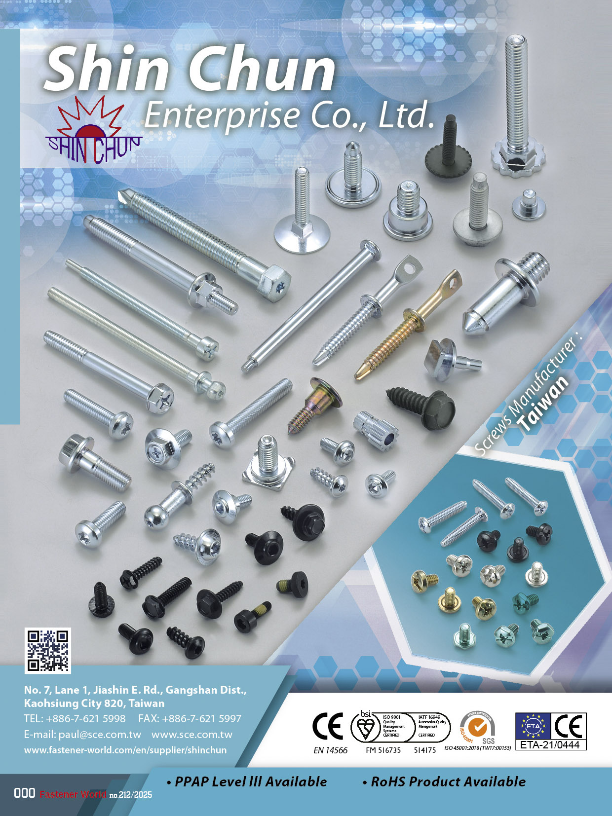 SHIN CHUN ENTERPRISE CO., LTD. , Automotive Screws, Chipboard Screw, Collated Screw, Concrete Screws, Customized Screws, Drywall Screws, Machine Screws, One Way Screws, Plastic Screws, Self Drilling Screws, SEMS Screws, Self Tapping Screws, Thread Forming Screws, Terminal Screw, Window Screws, ColorGuard®, Winer Screw® , Precision Electronic Screws SHIN CHUN ENTERPRISE CO., LTD. , Automotive Screws, Chipboard Screw, Collated Screw, Concrete Screws, Customized Screws, Drywall Screws, Machine Screws, One Way Screws, Plastic Screws, Self Drilling Screws, SEMS Screws, Self Tapping Screws, Thread Forming Screws, Terminal Screw, Window Screws, ColorGuard®, Winer Screw® , Precision Electronic Screws