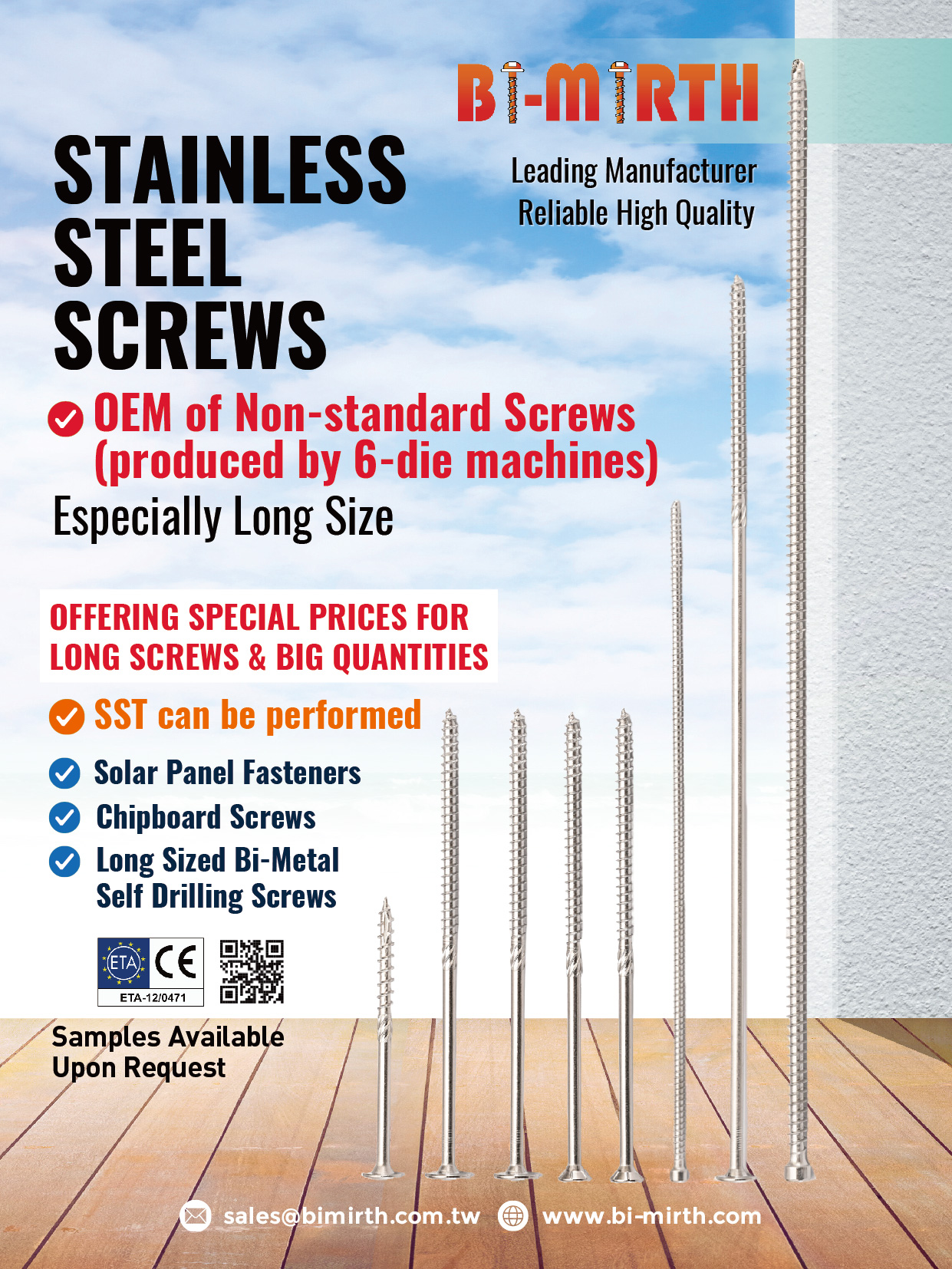 BI-MIRTH CORPORATION , Stainless Steel Screws, Carbon Steel + Zinc Nickel Plated , Wood Screws BI-MIRTH CORPORATION , Stainless Steel Screws, Carbon Steel + Zinc Nickel Plated , Wood Screws