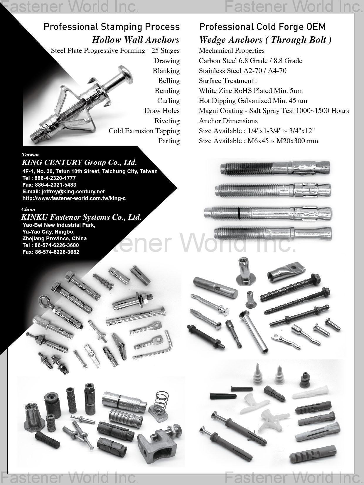 KING CENTURY GROUP CO., LTD. , Hollow Wall Anchor, Wedge Anchor (Through Bolt) , Concrete Anchors KING CENTURY GROUP CO., LTD. , Hollow Wall Anchor, Wedge Anchor (Through Bolt) , Concrete Anchors