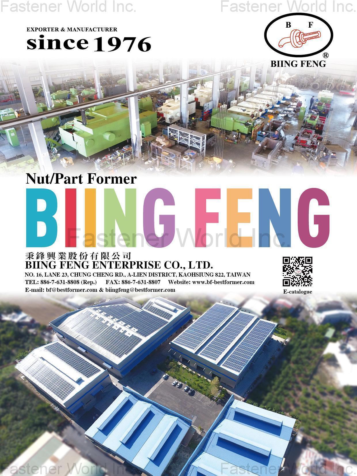 BIING FENG ENTERPRISE CO., LTD. , Nut/Part Former , Parts Forming Machine BIING FENG ENTERPRISE CO., LTD. , Nut/Part Former , Parts Forming Machine