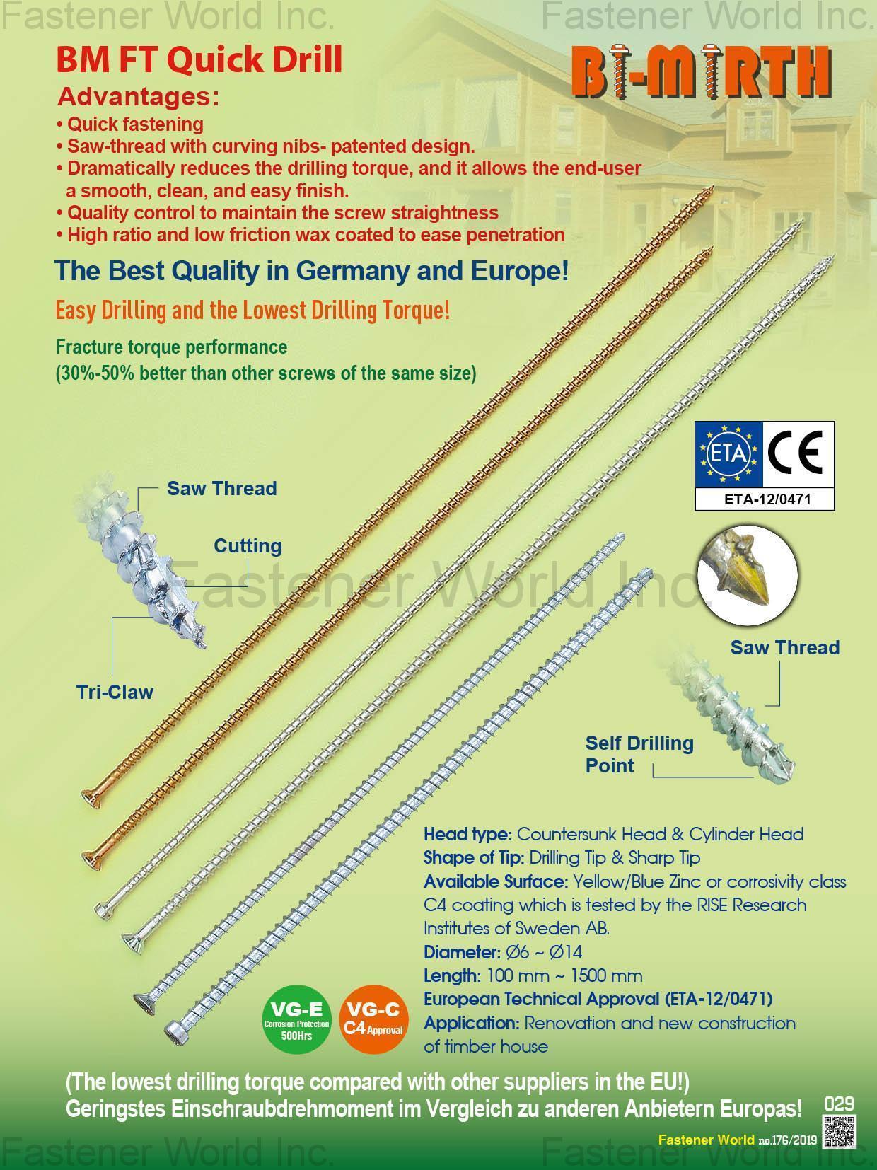 BI-MIRTH CORPORATION , Chipboard Screws, BM FT Quick Drill , Chipboard Screws BI-MIRTH CORPORATION , Chipboard Screws, BM FT Quick Drill , Chipboard Screws