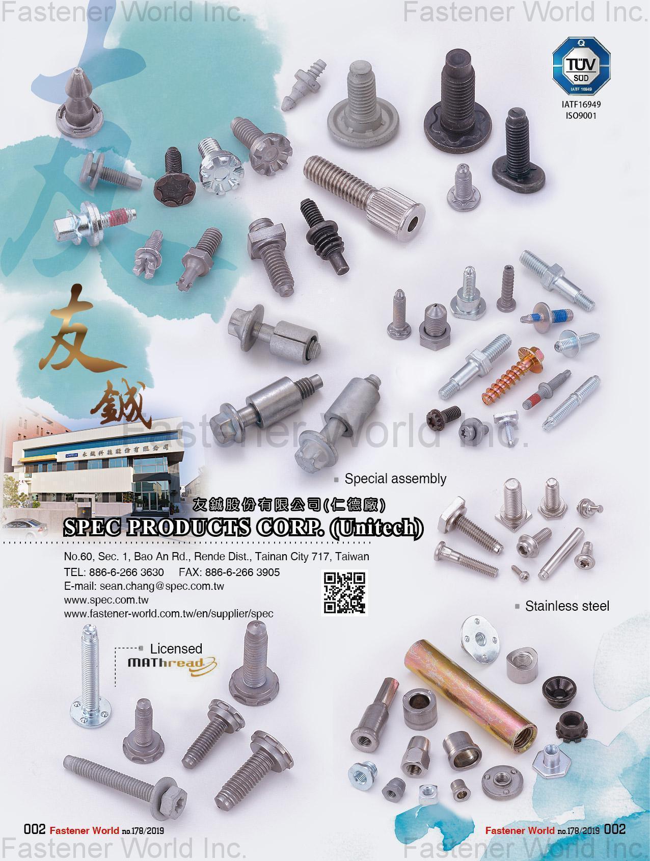 SPEC PRODUCTS CORP. , Special assembly, Stainless Steel Screws, MAThread Licensed , Assembly Captive Screws SPEC PRODUCTS CORP. , Special assembly, Stainless Steel Screws, MAThread Licensed , Assembly Captive Screws