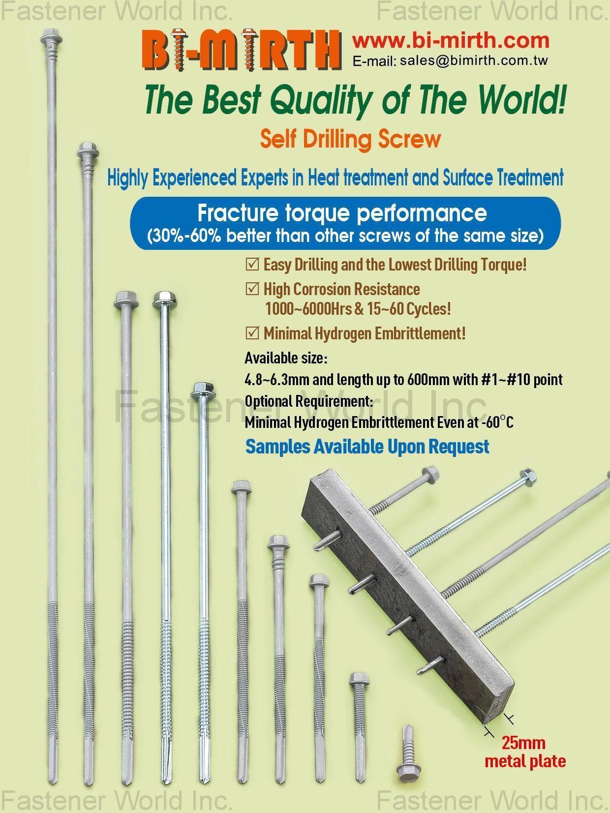 BI-MIRTH CORPORATION , Self Drilling Screws , Stainless Steel Self Drilling Screws BI-MIRTH CORPORATION , Self Drilling Screws , Stainless Steel Self Drilling Screws