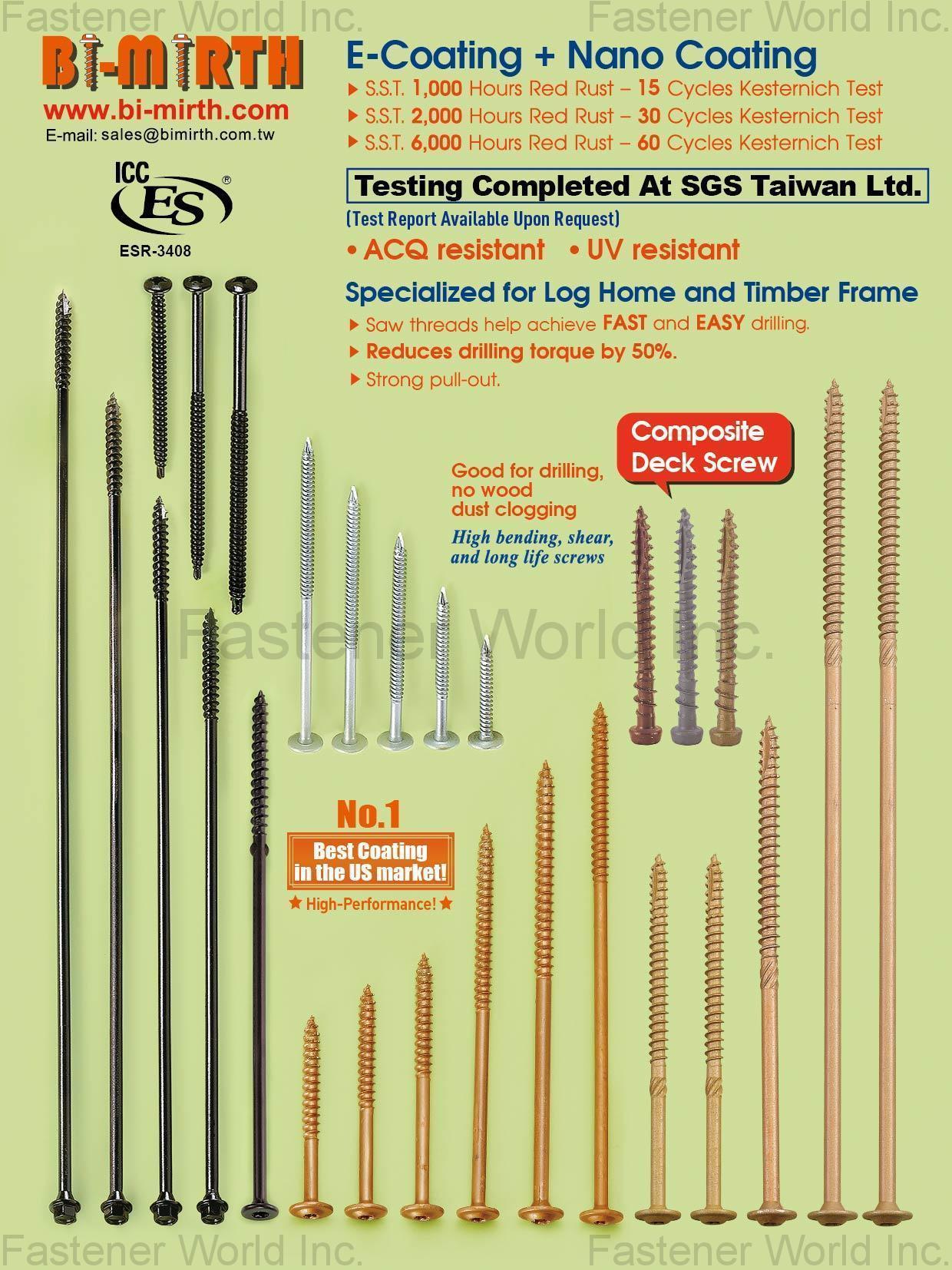 BI-MIRTH CORPORATION , E-coating+Nano Coating Screws , Chromium-free Coating BI-MIRTH CORPORATION , E-coating+Nano Coating Screws , Chromium-free Coating