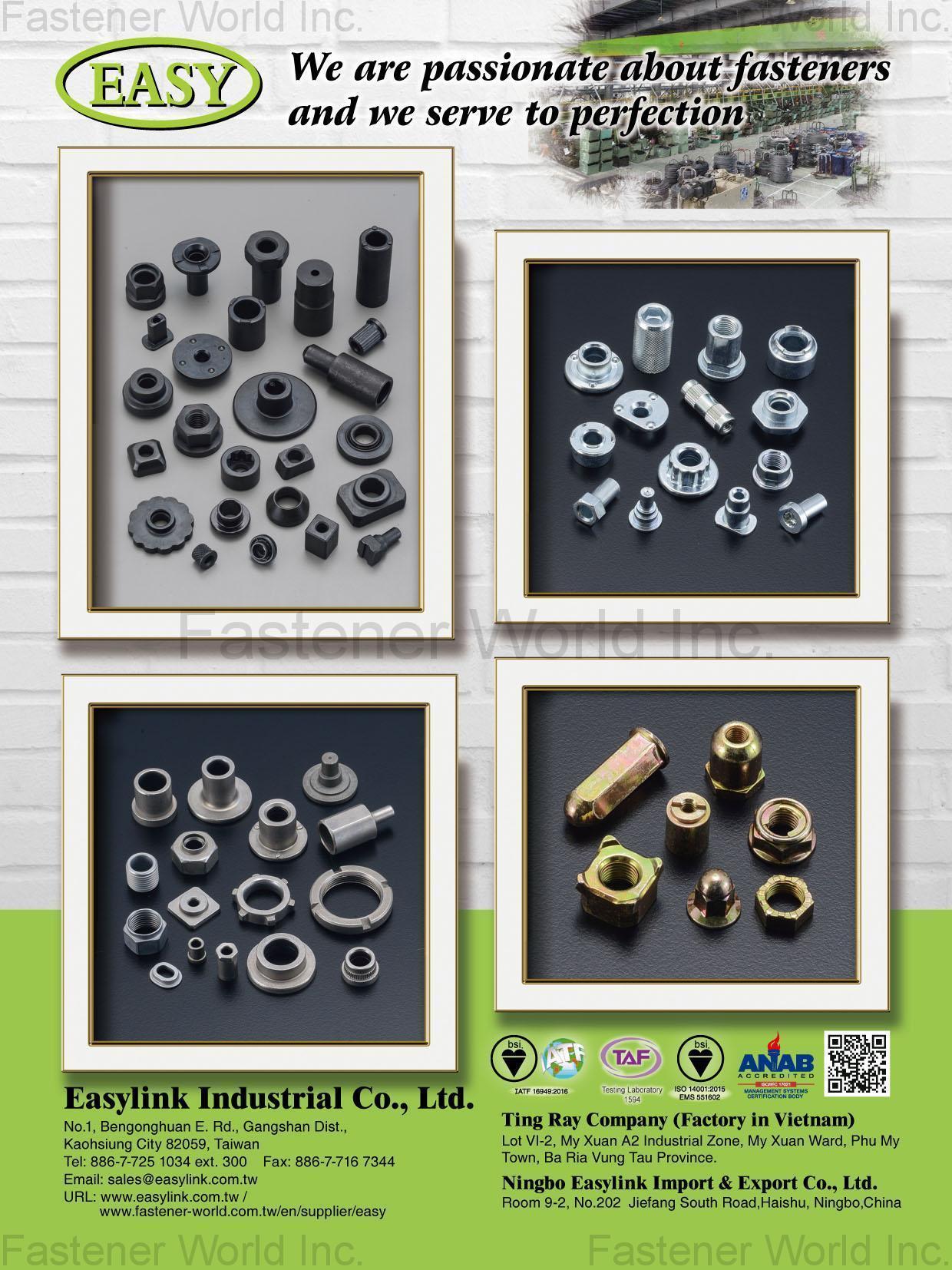 EASYLINK INDUSTRIAL CO., LTD. , Automotive Part, Electronic Screw, Standard Parts, Furniture Components , All Kinds Of Nuts EASYLINK INDUSTRIAL CO., LTD. , Automotive Part, Electronic Screw, Standard Parts, Furniture Components , All Kinds Of Nuts