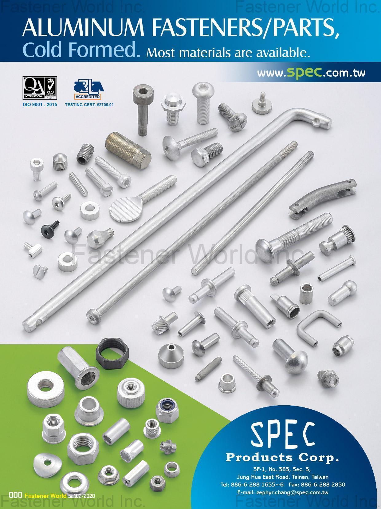 SPEC PRODUCTS CORP. , Aluminum Fasteners / Parts, Cold Formed , Aluminum Screws SPEC PRODUCTS CORP. , Aluminum Fasteners / Parts, Cold Formed , Aluminum Screws