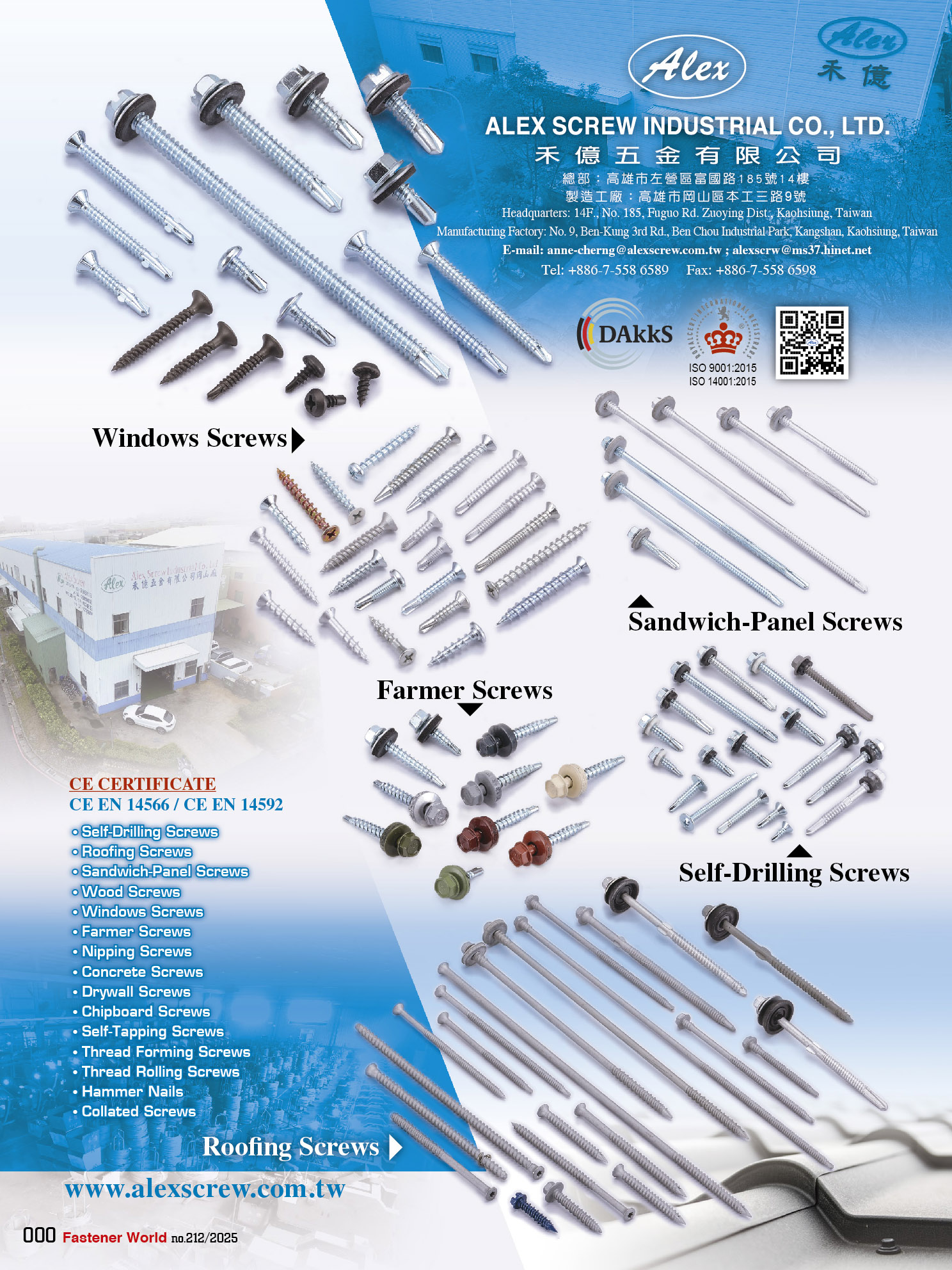 ALEX SCREW INDUSTRIAL CO., LTD.  , Chipboard Screws / Drywall Screws / Plastite Screws / Machine Screws / Roofing Screws / Concrete Screws / Self-Tapping Screws / Self-drilling Screws / TRI-LOBULAR Screws / Wood Screws / Collated Screws / Thread Forming Screws ALEX SCREW INDUSTRIAL CO., LTD.  , Chipboard Screws / Drywall Screws / Plastite Screws / Machine Screws / Roofing Screws / Concrete Screws / Self-Tapping Screws / Self-drilling Screws / TRI-LOBULAR Screws / Wood Screws / Collated Screws / Thread Forming Screws