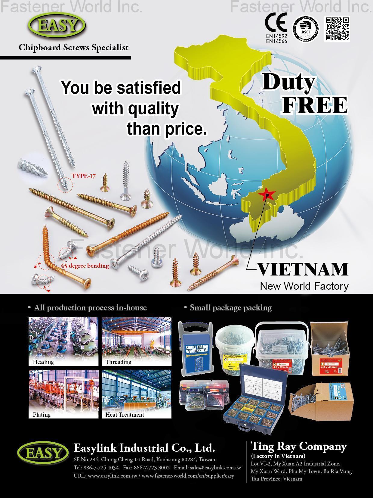 EASYLINK INDUSTRIAL CO., LTD. , Chipboard Screws, Small Package Packing EASYLINK INDUSTRIAL CO., LTD. , Chipboard Screws, Small Package Packing