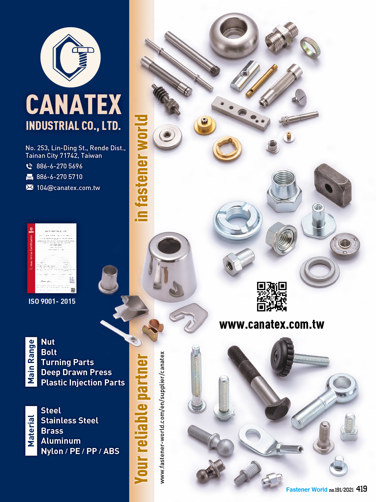CANATEX INDUSTRIAL CO., LTD. , Nut, Bolt, Turning Parts, Deep Drawn Press, Plastic Injection Parts CANATEX INDUSTRIAL CO., LTD. , Nut, Bolt, Turning Parts, Deep Drawn Press, Plastic Injection Parts