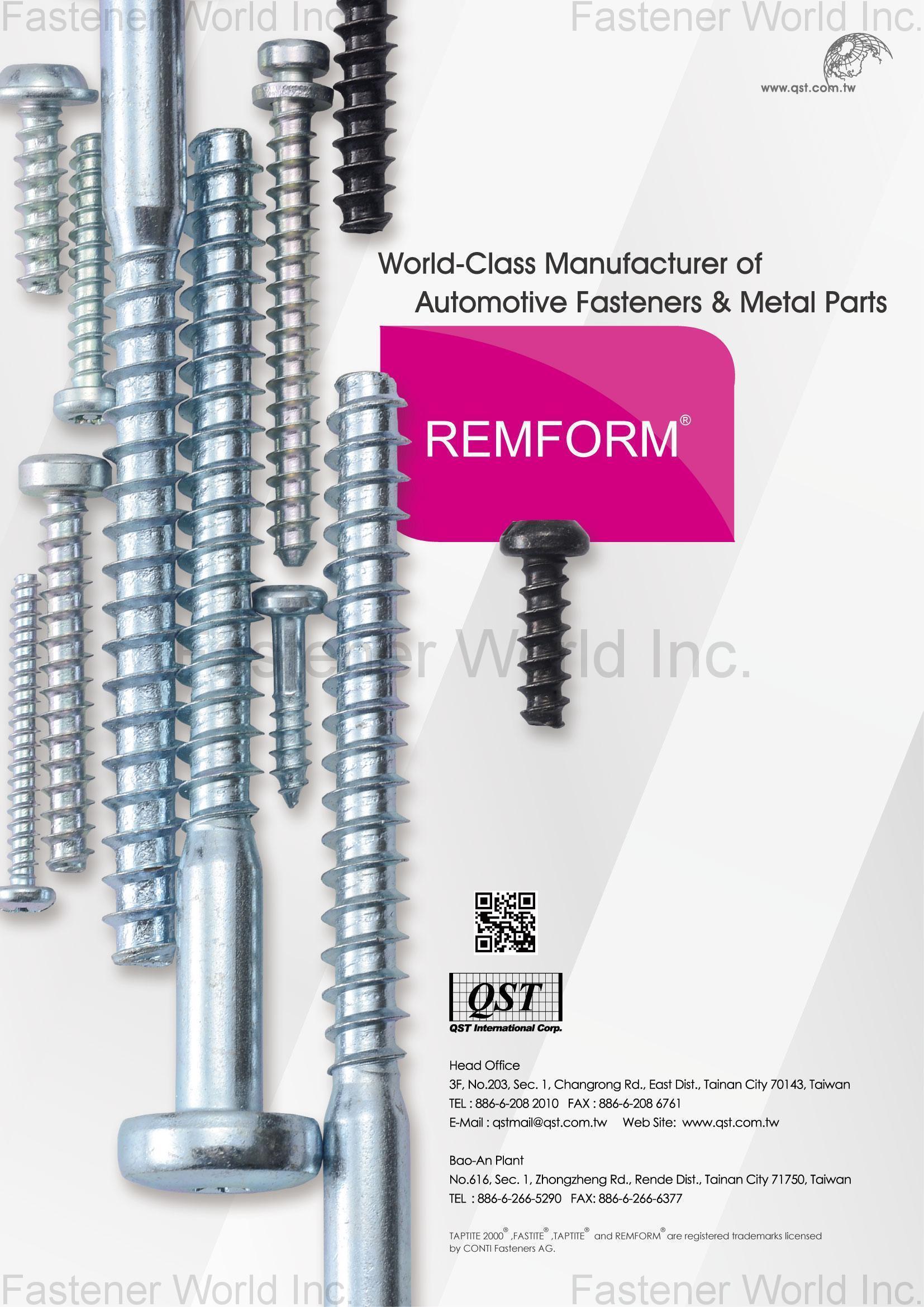 QST INTERNATIONAL CORP. , REMFORM® SCREW QST INTERNATIONAL CORP. , REMFORM® SCREW