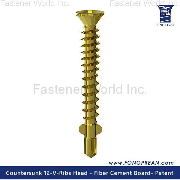 FONG PREAN INDUSTRIAL CO., LTD. , Countersunk 12-V-Ribs Head - Fiber Cement Board_Patent FONG PREAN INDUSTRIAL CO., LTD. , Countersunk 12-V-Ribs Head - Fiber Cement Board_Patent