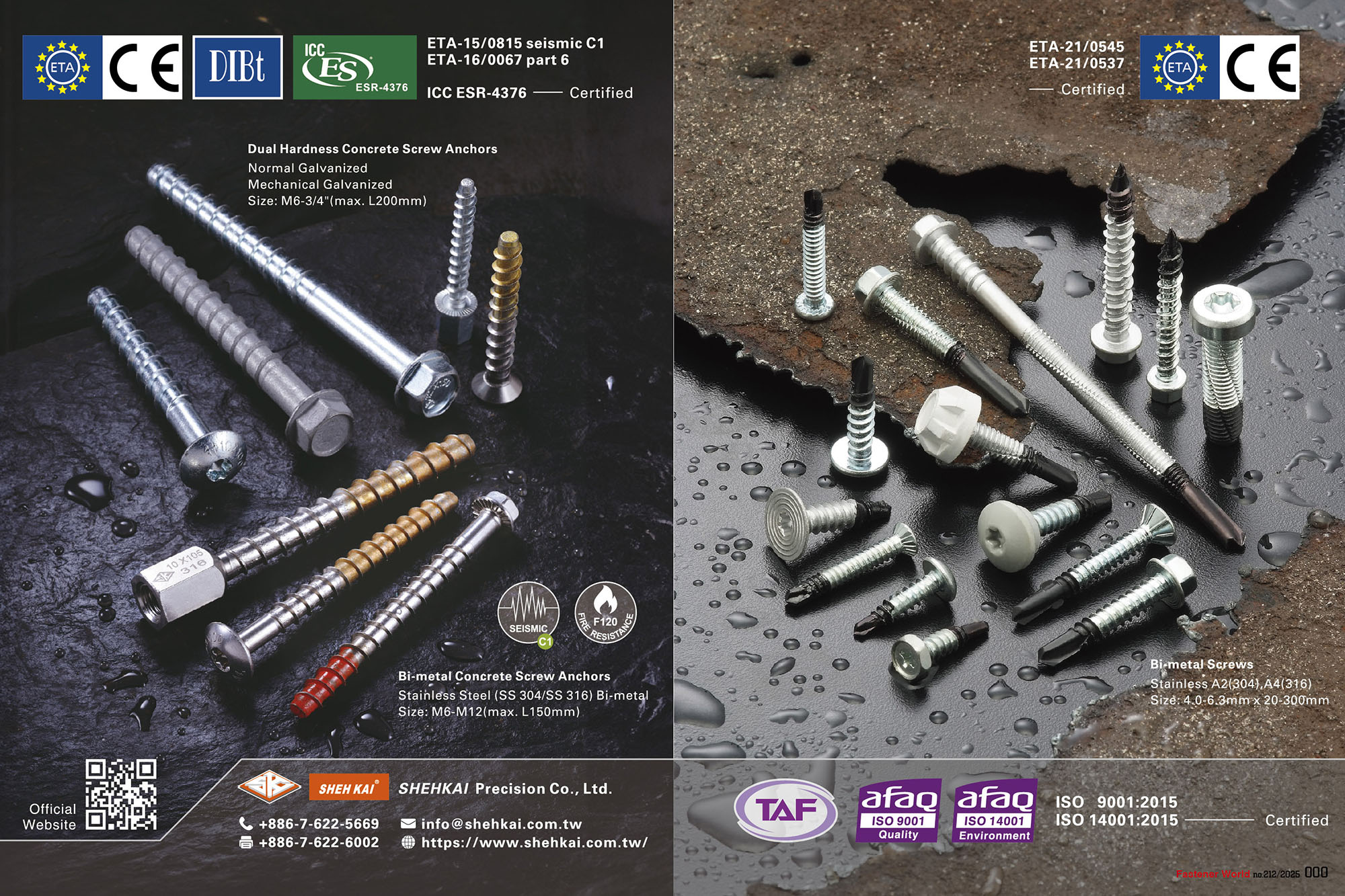 SHEH KAI PRECISION CO., LTD. , Bi-Metal Screws, Bi-Metal Concrete Screw Anchors, Dual-Hardness Concrete Screw Anchors SHEH KAI PRECISION CO., LTD. , Bi-Metal Screws, Bi-Metal Concrete Screw Anchors, Dual-Hardness Concrete Screw Anchors