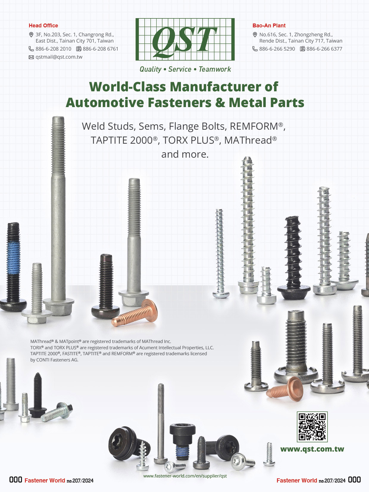 QST INTERNATIONAL CORP.  , Weld Studs, Sems, Flange Bolts, REMFORM®,  TRI-LOBULAR 2000®, TORX PLUS®, MAThread®  and more.