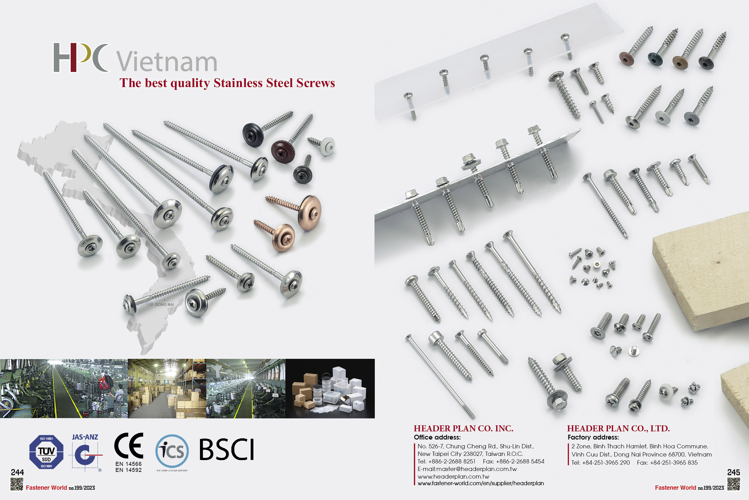 HEADER PLAN CO. INC. , Stainless Steel Screws,Spengler Screws assembled with washer (Total 2 parts or 3 parts),TX20 6-lobe Mushroom Head Chipboard Screws,Self Drilling Screws,Spengler Screws with head painted RAL color,Machine Screws,Deck Screws (Coarse thread Screws),Collated Screws (Makita, Senco, Hitachi),Tapping Screws,Chipboard Screws,ISO7380 ∕ ISO7380-2 ∕ DIN7991 ∕ DIN6921,DIN571 ∕ DIN933 ∕ DIN603,DIN912 ∕ DIN6912,Triangle Thread Screws Hi-Lo Thread Screws,Screws for Plastic,Special screws,Security Screws,SEMS Screws (Screws with captive washer),Small Size Screws,Various Small Packages HEADER PLAN CO. INC. , Stainless Steel Screws,Spengler Screws assembled with washer (Total 2 parts or 3 parts),TX20 6-lobe Mushroom Head Chipboard Screws,Self Drilling Screws,Spengler Screws with head painted RAL color,Machine Screws,Deck Screws (Coarse thread Screws),Collated Screws (Makita, Senco, Hitachi),Tapping Screws,Chipboard Screws,ISO7380 ∕ ISO7380-2 ∕ DIN7991 ∕ DIN6921,DIN571 ∕ DIN933 ∕ DIN603,DIN912 ∕ DIN6912,Triangle Thread Screws Hi-Lo Thread Screws,Screws for Plastic,Special screws,Security Screws,SEMS Screws (Screws with captive washer),Small Size Screws,Various Small Packages