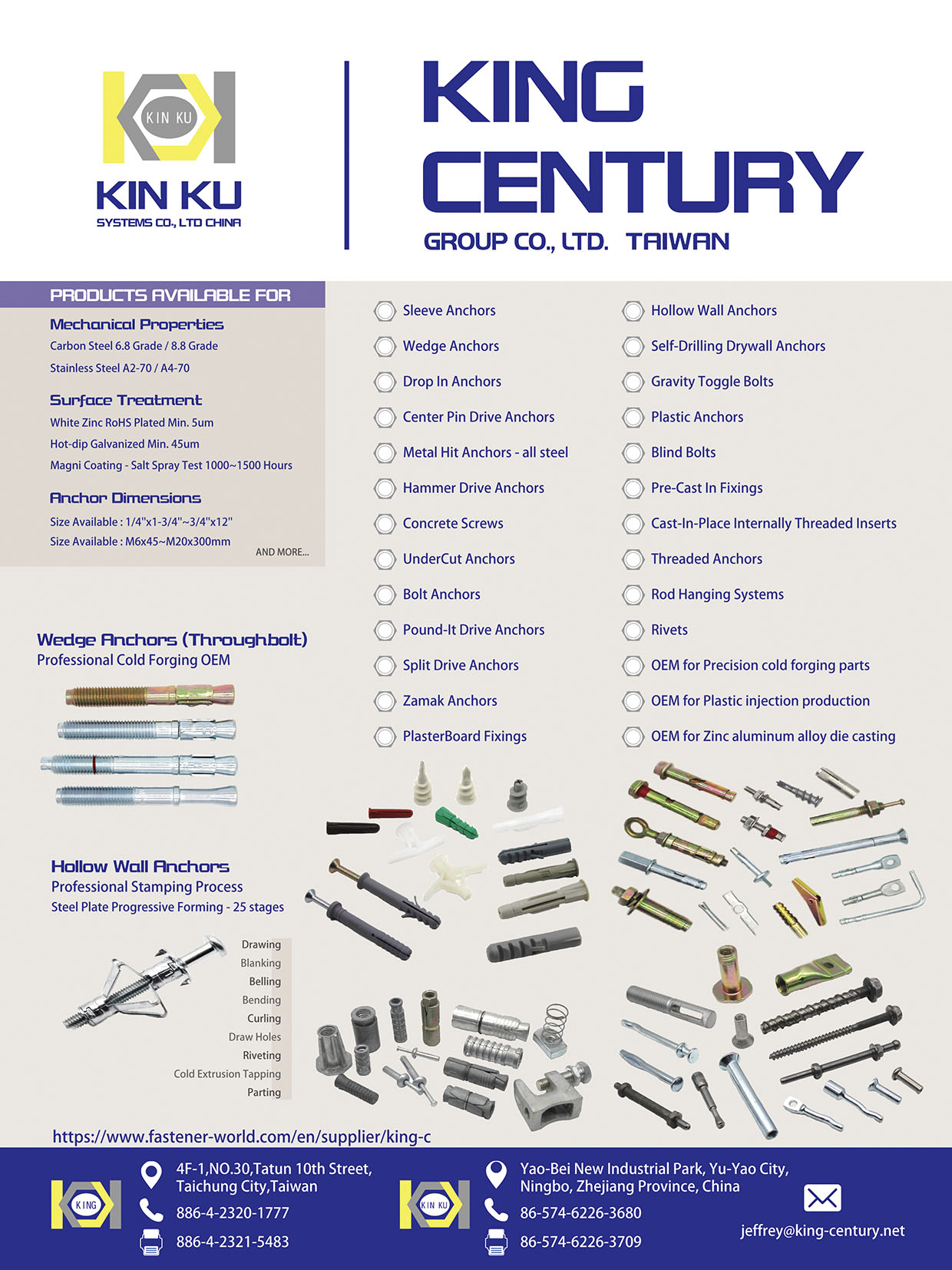 KING CENTURY GROUP CO., LTD. , Sleeve Anchors,Wedge Anchors,Drop In Anchors,Drop In Anchors,Center Pin Drive Anchors,Metal Hit Anchors-all steel,Hammer Drive Anchors,Concrete Screw,Under Cut Anchors,Bolt Anchors,Pound-It Drive Anchors,Split Drive Anchors,Zamak Anchors,Plaster Board Fixings,Hollow Wall Anchors,Self-Drilling Drywall Anchors,Gravity Toggle Bolts,Plastic Anchors,Blind Bolts,Pre-Cast In Fixings,Cast-In-Place Internally Threaded Inserts,Threaded Anchors,Rod Hanging Systems,Rivets,OEM for Precision cold forging parts,OEM for Plastic injection Production,OEM for Zinc aluminum alloy die casting KING CENTURY GROUP CO., LTD. , Sleeve Anchors,Wedge Anchors,Drop In Anchors,Drop In Anchors,Center Pin Drive Anchors,Metal Hit Anchors-all steel,Hammer Drive Anchors,Concrete Screw,Under Cut Anchors,Bolt Anchors,Pound-It Drive Anchors,Split Drive Anchors,Zamak Anchors,Plaster Board Fixings,Hollow Wall Anchors,Self-Drilling Drywall Anchors,Gravity Toggle Bolts,Plastic Anchors,Blind Bolts,Pre-Cast In Fixings,Cast-In-Place Internally Threaded Inserts,Threaded Anchors,Rod Hanging Systems,Rivets,OEM for Precision cold forging parts,OEM for Plastic injection Production,OEM for Zinc aluminum alloy die casting