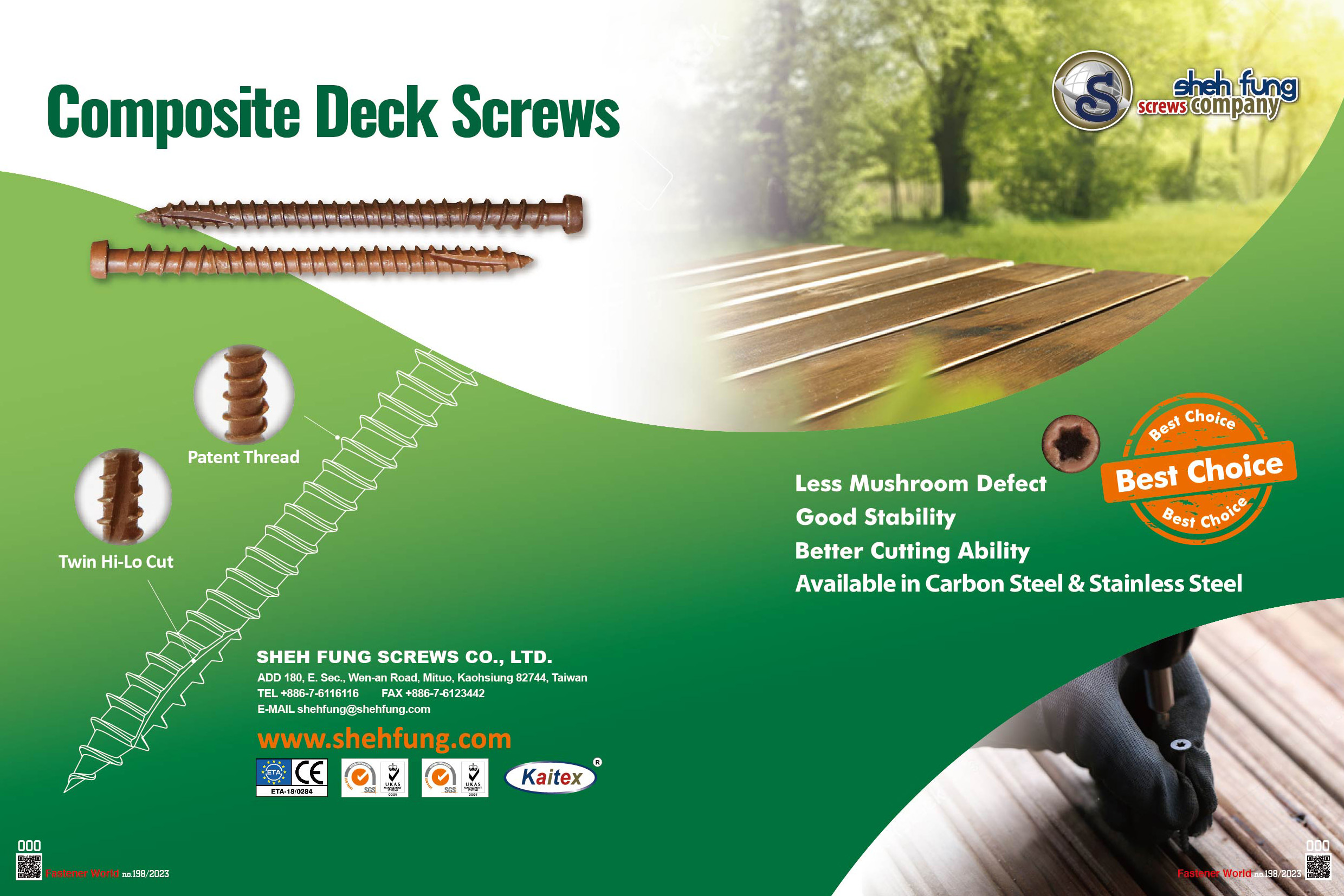 SHEH FUNG SCREWS CO., LTD. , Composite Deck Screw SHEH FUNG SCREWS CO., LTD. , Composite Deck Screw