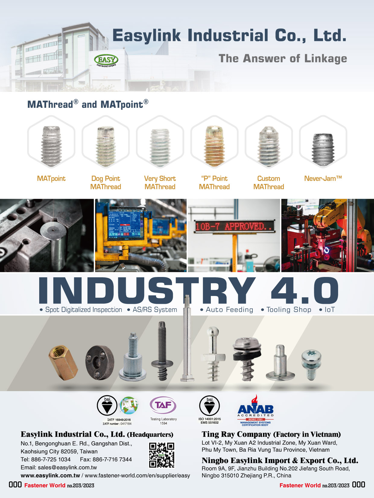 EASYLINK INDUSTRIAL CO., LTD. , Automotive Part, Electronic Screw, Standard Parts, Furniture Components EASYLINK INDUSTRIAL CO., LTD. , Automotive Part, Electronic Screw, Standard Parts, Furniture Components