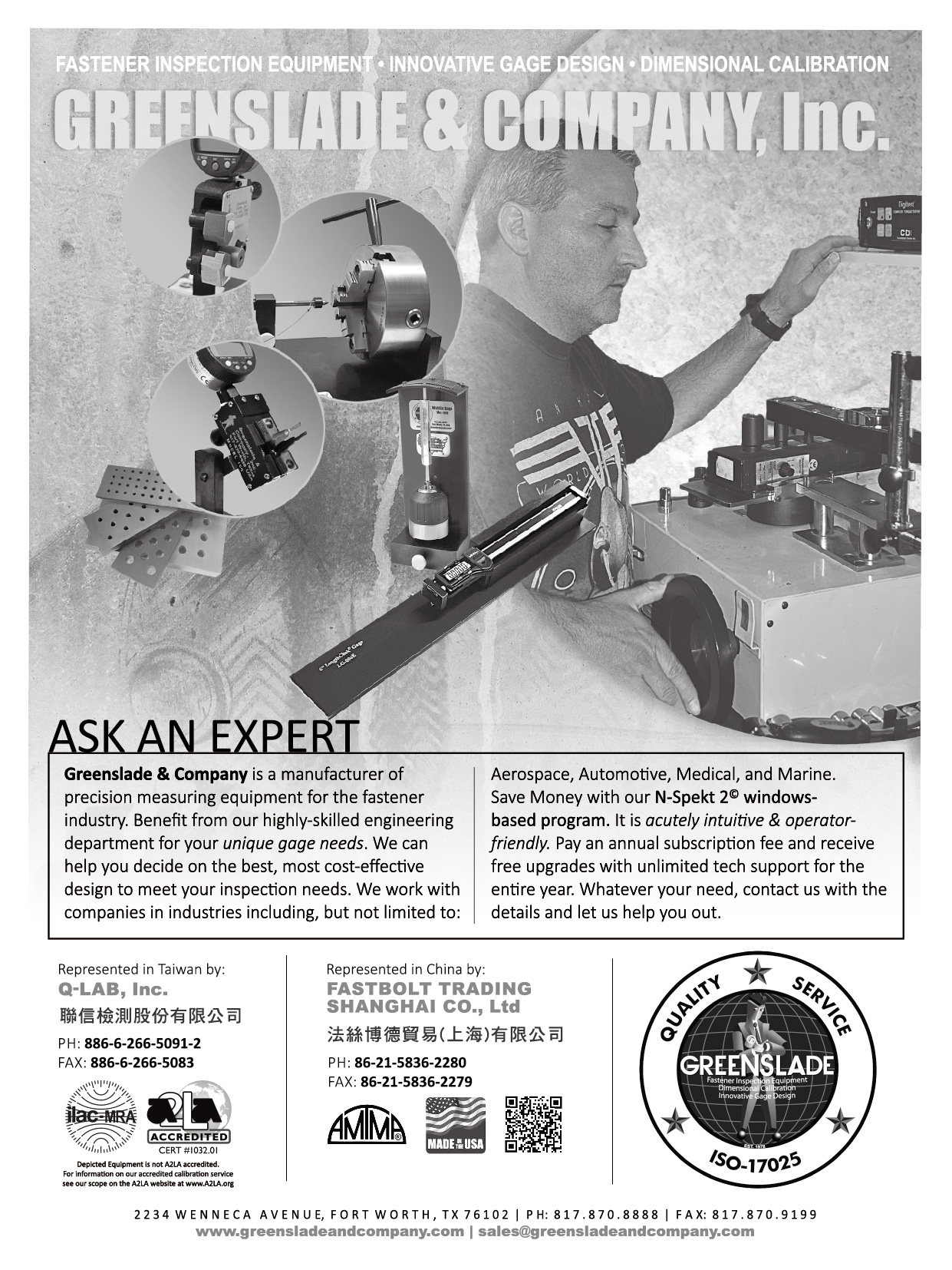 GREENSLADE & COMPANY, INC. , Fastener Inspection Equipment, Innovative Gage Design, Dimensional Calibration GREENSLADE & COMPANY, INC. , Fastener Inspection Equipment, Innovative Gage Design, Dimensional Calibration