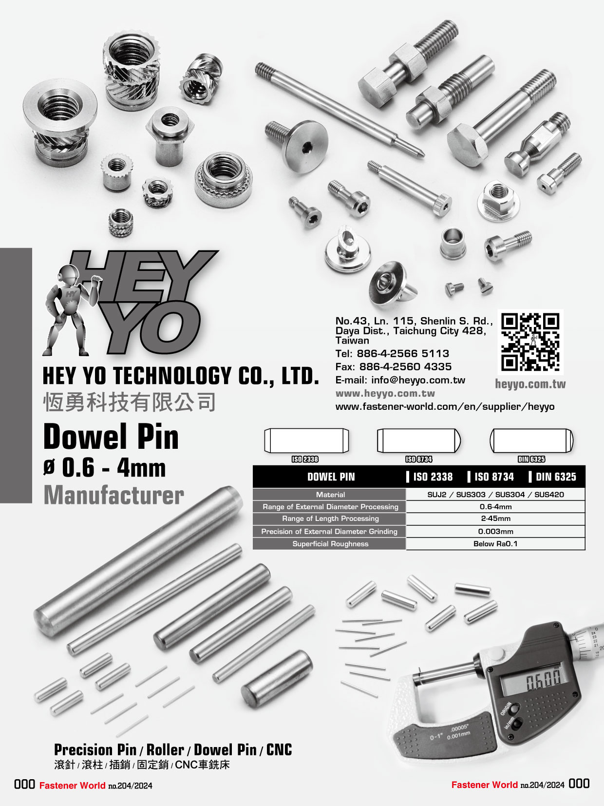 HEY YO TECHNOLOGY CO., LTD. , Tiny Dowel Pin, Precision Pin, Roller, Dowel Pin, CNC HEY YO TECHNOLOGY CO., LTD. , Tiny Dowel Pin, Precision Pin, Roller, Dowel Pin, CNC