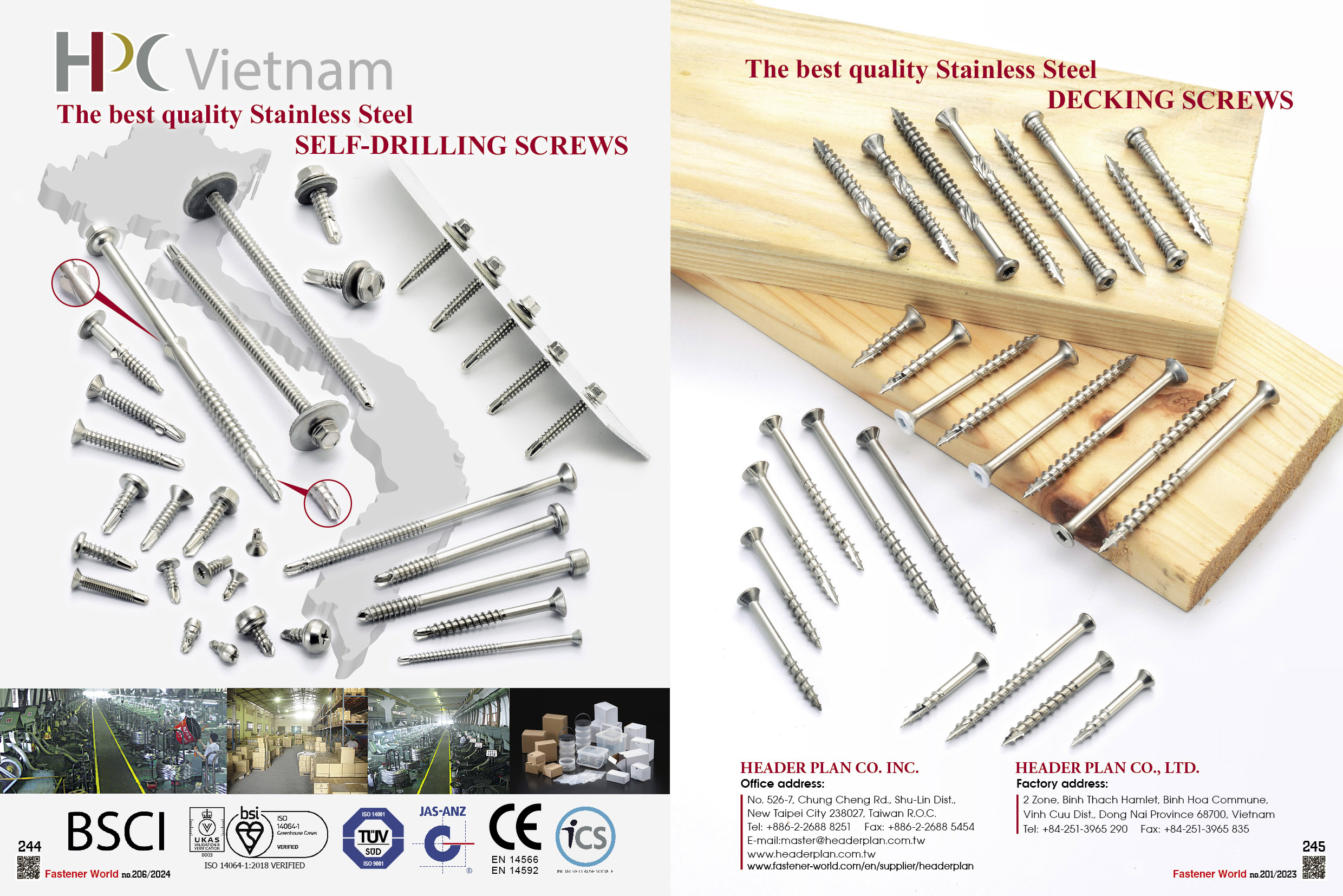 HEADER PLAN CO. INC. , Stainless Steel Self-Drilling Screws, Stainless Steel Decking Screws HEADER PLAN CO. INC. , Stainless Steel Self-Drilling Screws, Stainless Steel Decking Screws