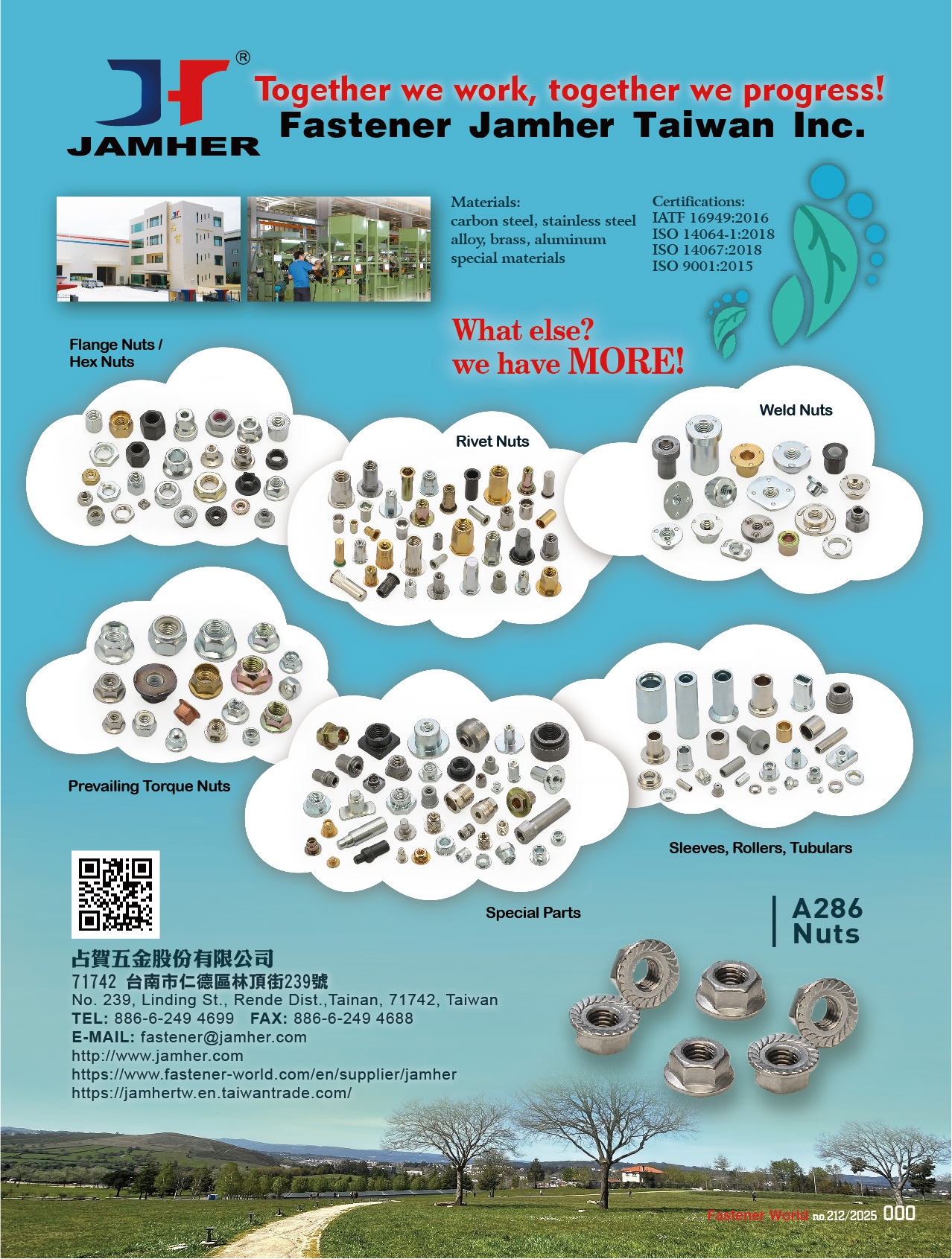 FASTENER JAMHER TAIWAN INC.  , Flange Nuts / Hex Nuts, Rivet Nuts, Weld Nuts, Prevailing Torque Nuts, Special Parts, Sleeve, Rollers, Tubulars FASTENER JAMHER TAIWAN INC.  , Flange Nuts / Hex Nuts, Rivet Nuts, Weld Nuts, Prevailing Torque Nuts, Special Parts, Sleeve, Rollers, Tubulars