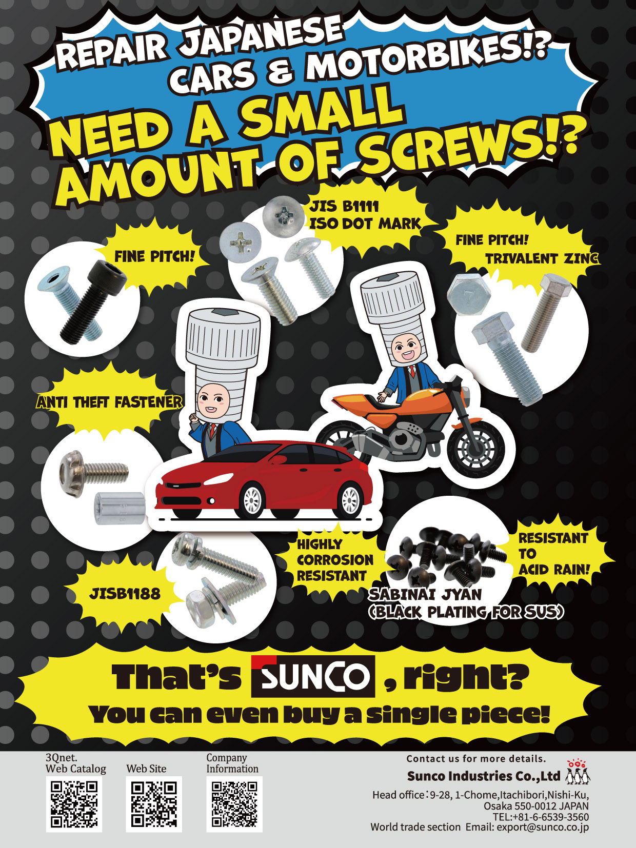 SUNCO INDUSTRIES CO., LTD. JAPAN , Japanese Fasteners, Metric Screws SUNCO INDUSTRIES CO., LTD. JAPAN , Japanese Fasteners, Metric Screws