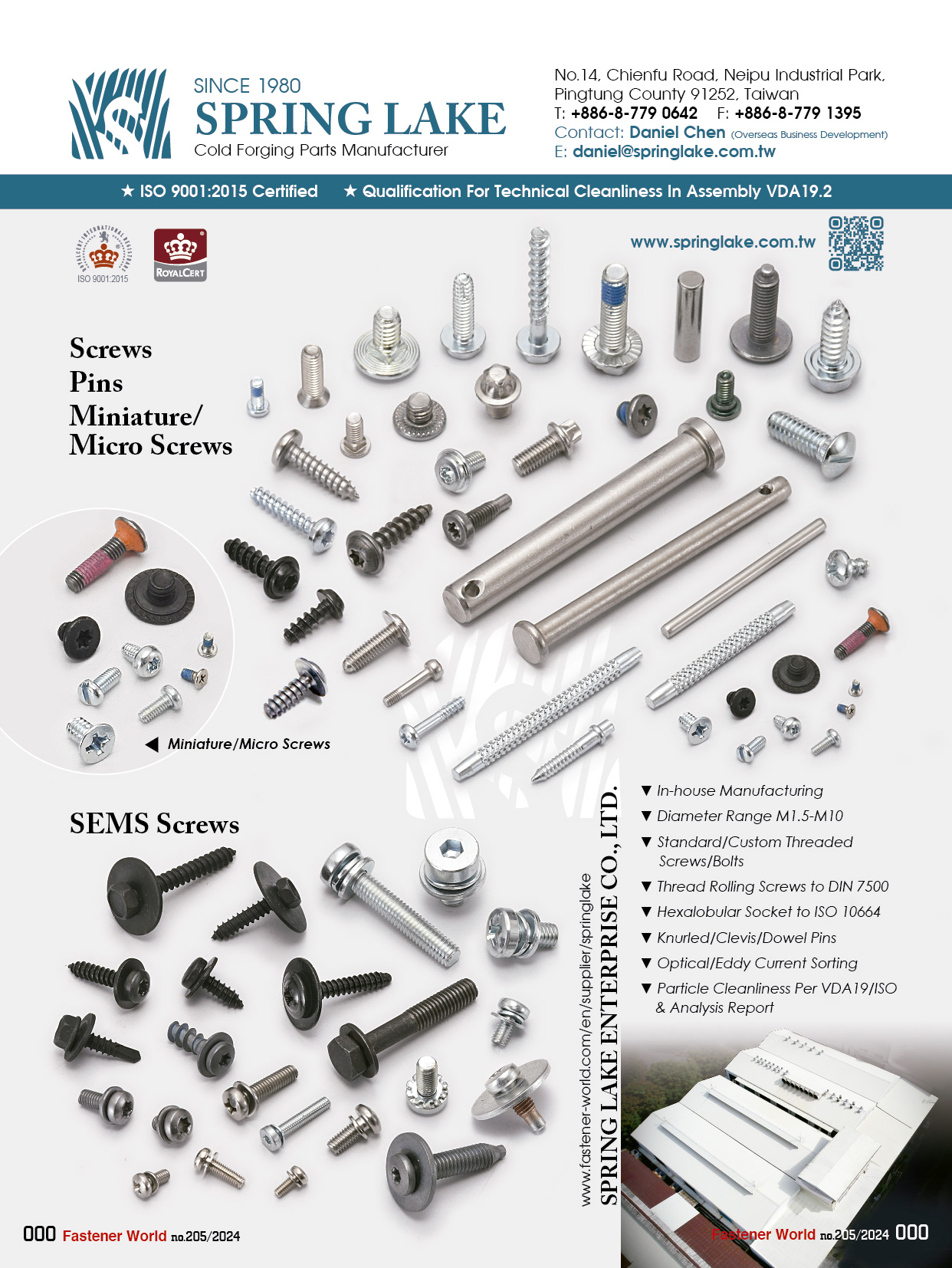 SPRING LAKE ENTERPRISE CO., LTD.  , Screws, Pins, Miniature/Micro Screws, Sems Screws SPRING LAKE ENTERPRISE CO., LTD.  , Screws, Pins, Miniature/Micro Screws, Sems Screws