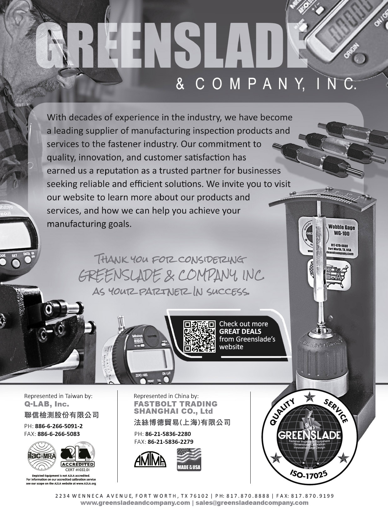 GREENSLADE & COMPANY, INC. , Fastation Measurement Systems for making in-process measurements GREENSLADE & COMPANY, INC. , Fastation Measurement Systems for making in-process measurements