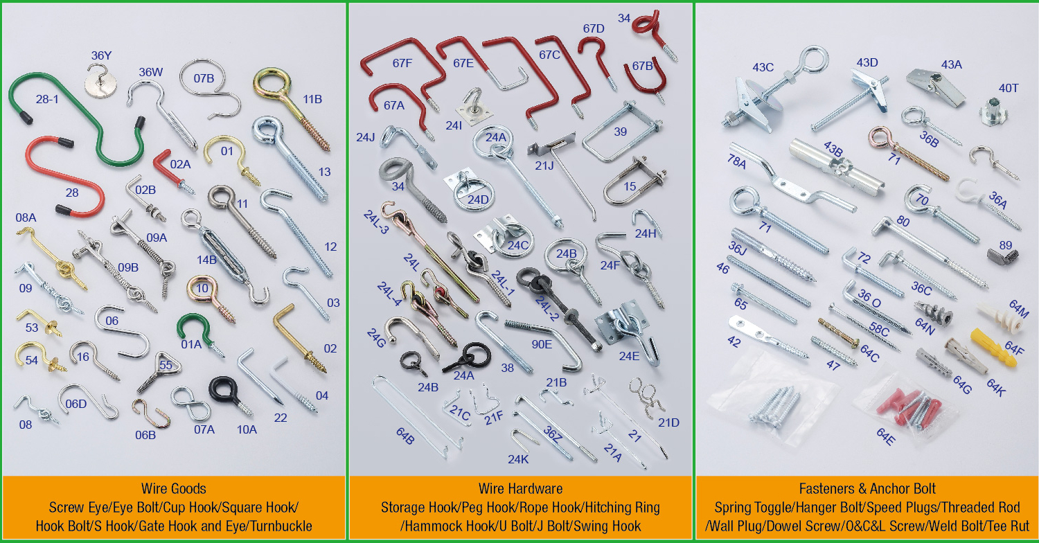 CHANG BING ENTERPRISE CO., LTD. , Miscellaneous Hardware, Picture Hangers, Pegboard Hooks, Bolts, Hooks ,Fastener CHANG BING ENTERPRISE CO., LTD. , Miscellaneous Hardware, Picture Hangers, Pegboard Hooks, Bolts, Hooks ,Fastener