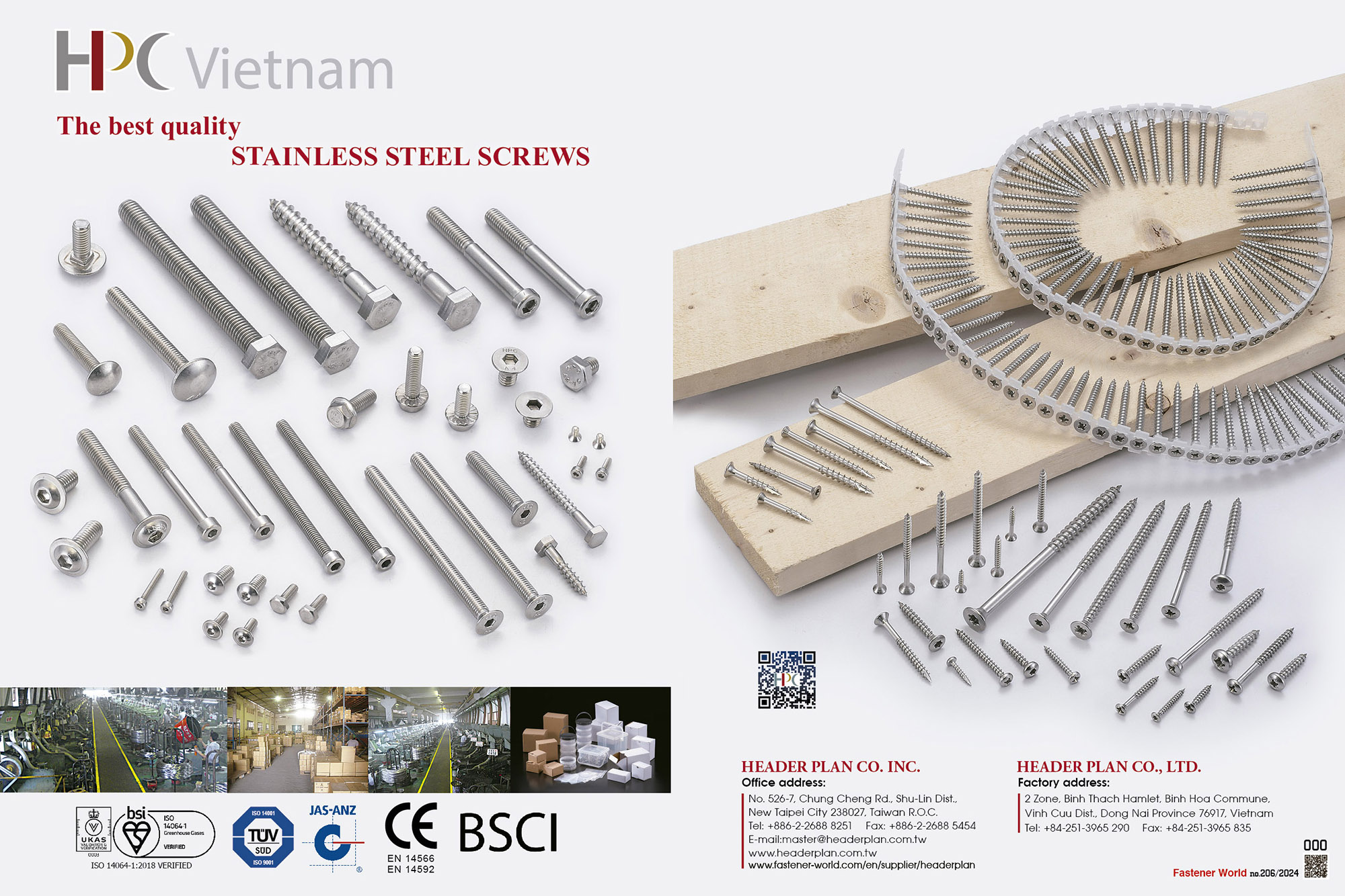 HEADER PLAN CO. INC. , Stainless Steel Screws HEADER PLAN CO. INC. , Stainless Steel Screws