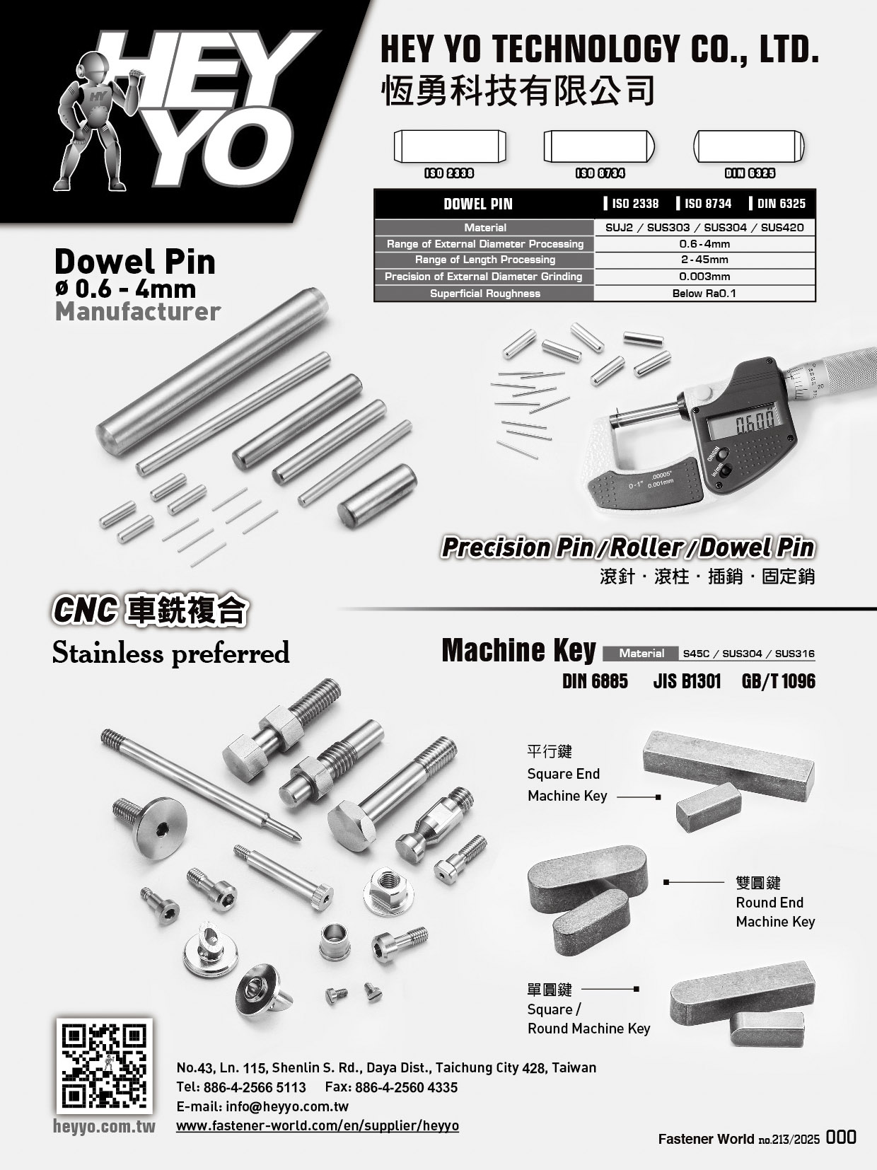 HEY YO TECHNOLOGY CO., LTD. , Dowel Pin, Machine Key HEY YO TECHNOLOGY CO., LTD. , Dowel Pin, Machine Key
